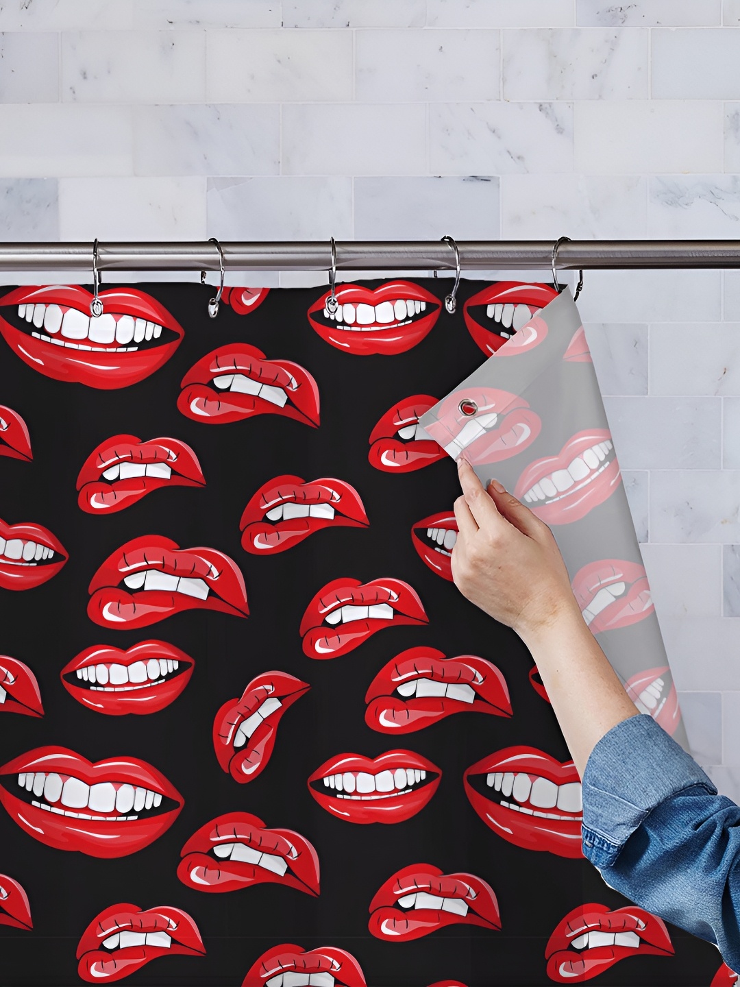 

ArtzFolio Black & Red Printed Waterproof Shower Curtains