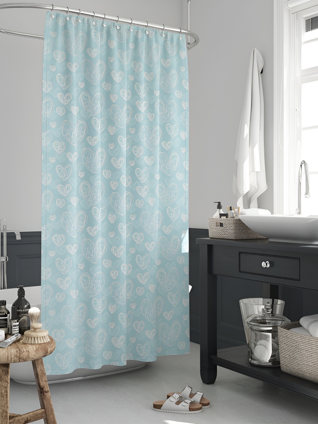 

ArtzFolio Blue & White Heart-Printed Shower Curtain