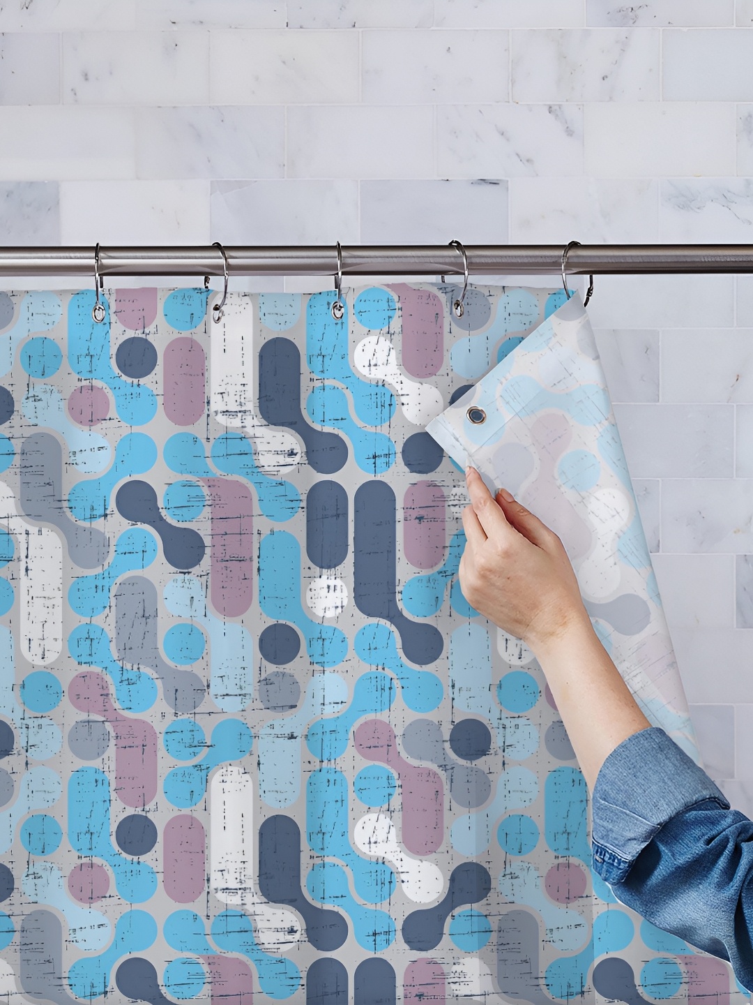 

ArtzFolio Turquoise Blue & Grey Printed Waterproof Shower Curtains