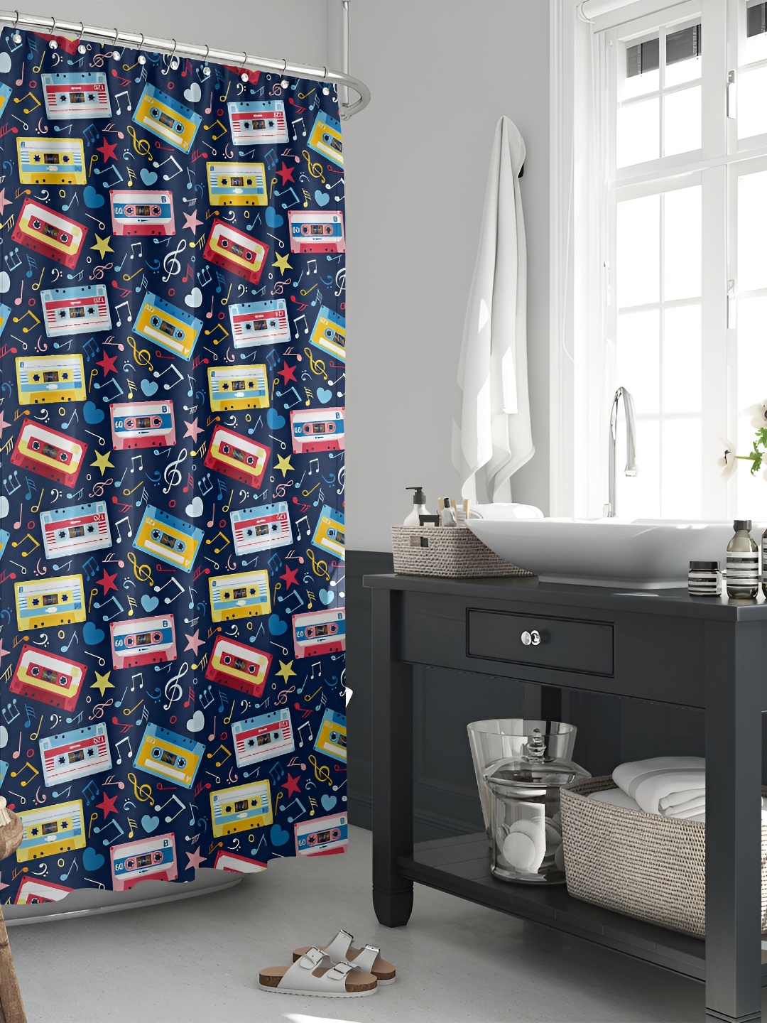 

ArtzFolio Navy Blue & Red Cassette Printed Waterproof Shower Curtains