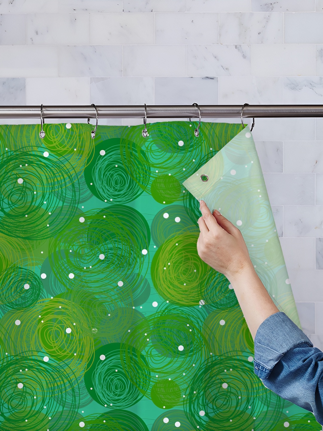 

ArtzFolio Green & Yellow Printed Waterproof Shower Curtains