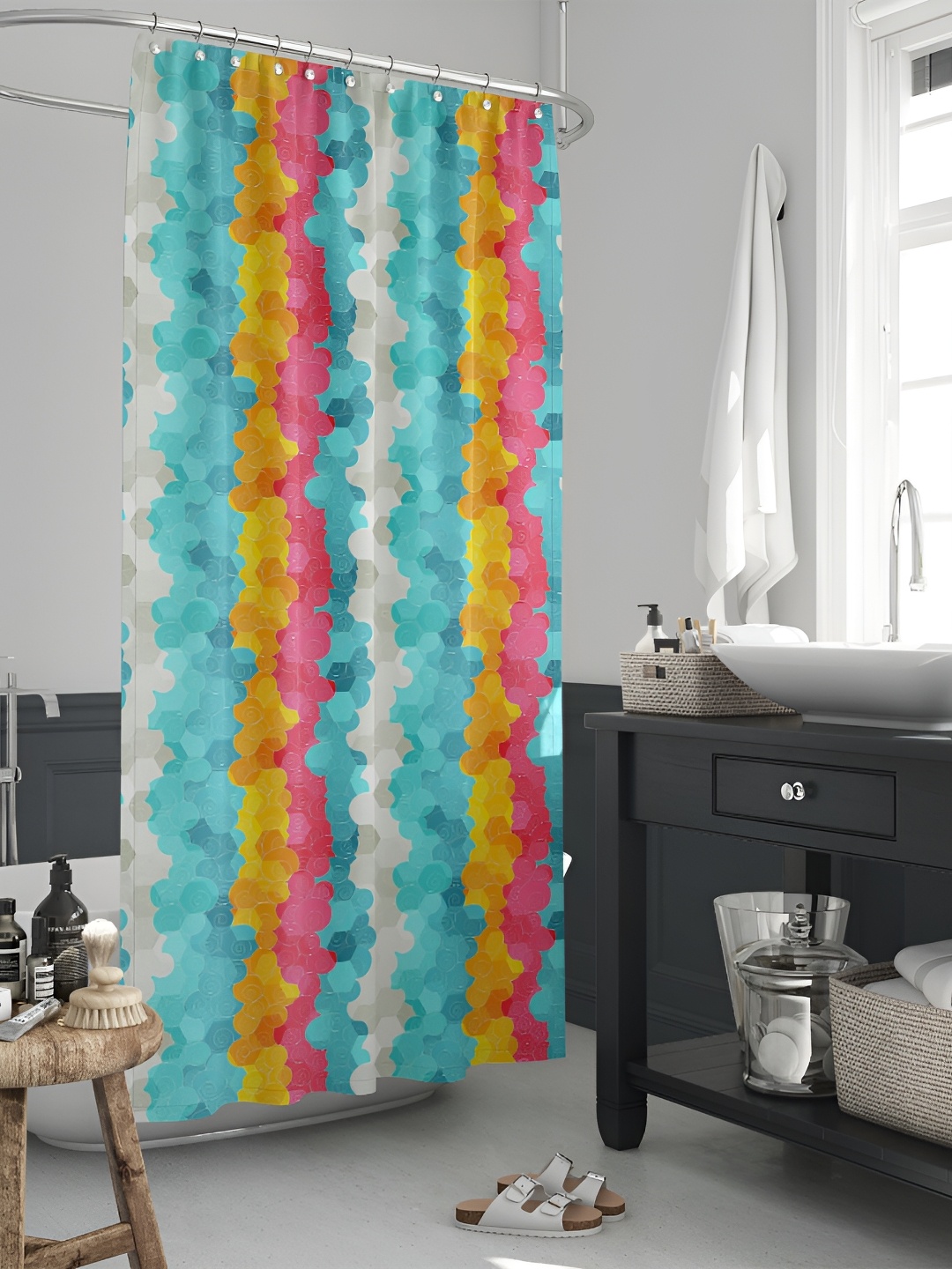 

ArtzFolio Green & Yellow Printed Waterproof Shower Curtains