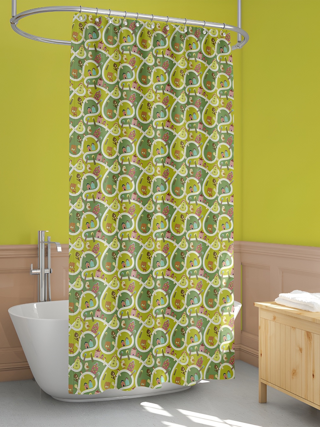 

ArtzFolio Dark Green & Lime Green Printed Waterproof Shower Curtain