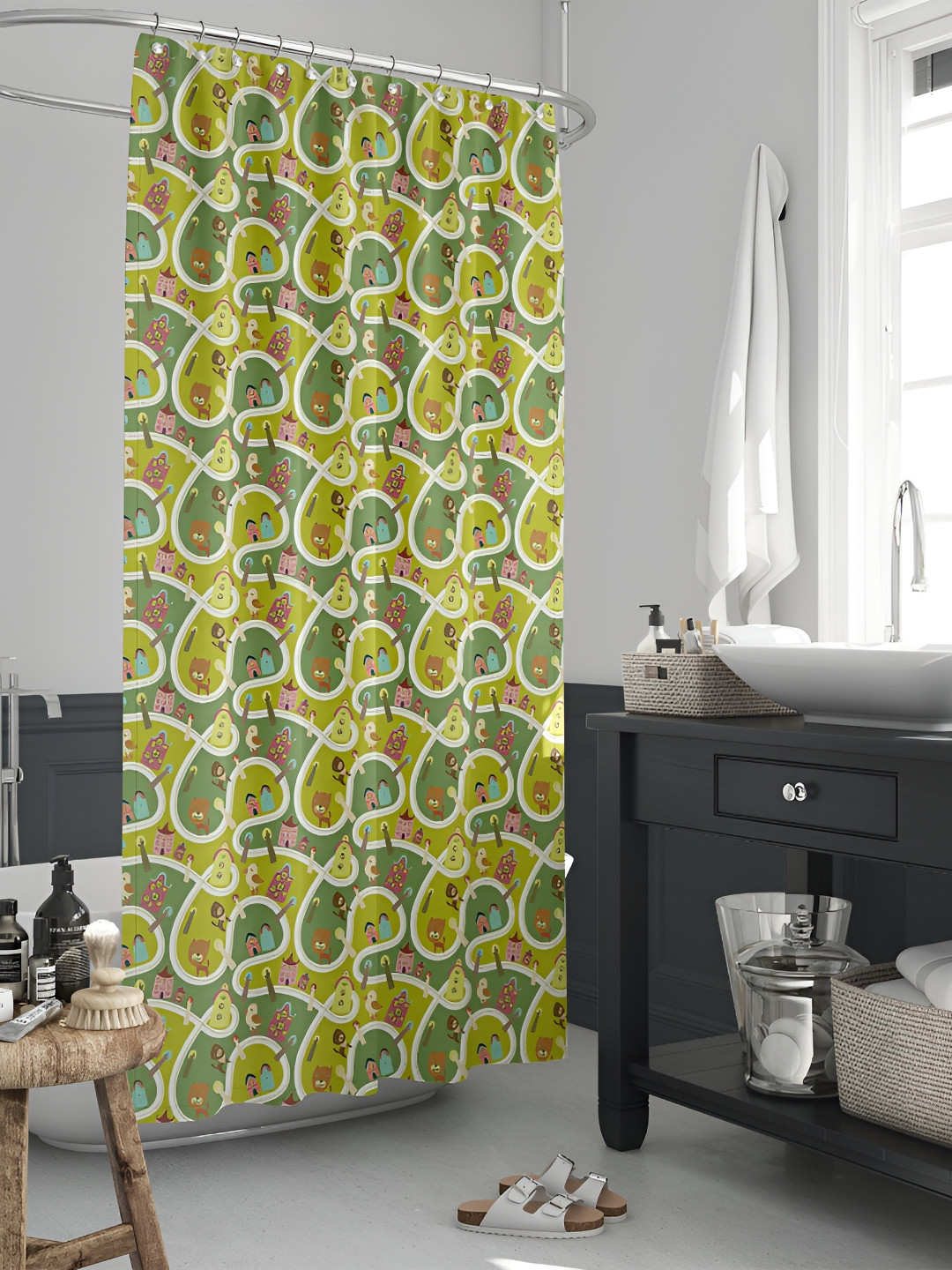 

ArtzFolio Green & White Printed Waterproof Shower Curtains