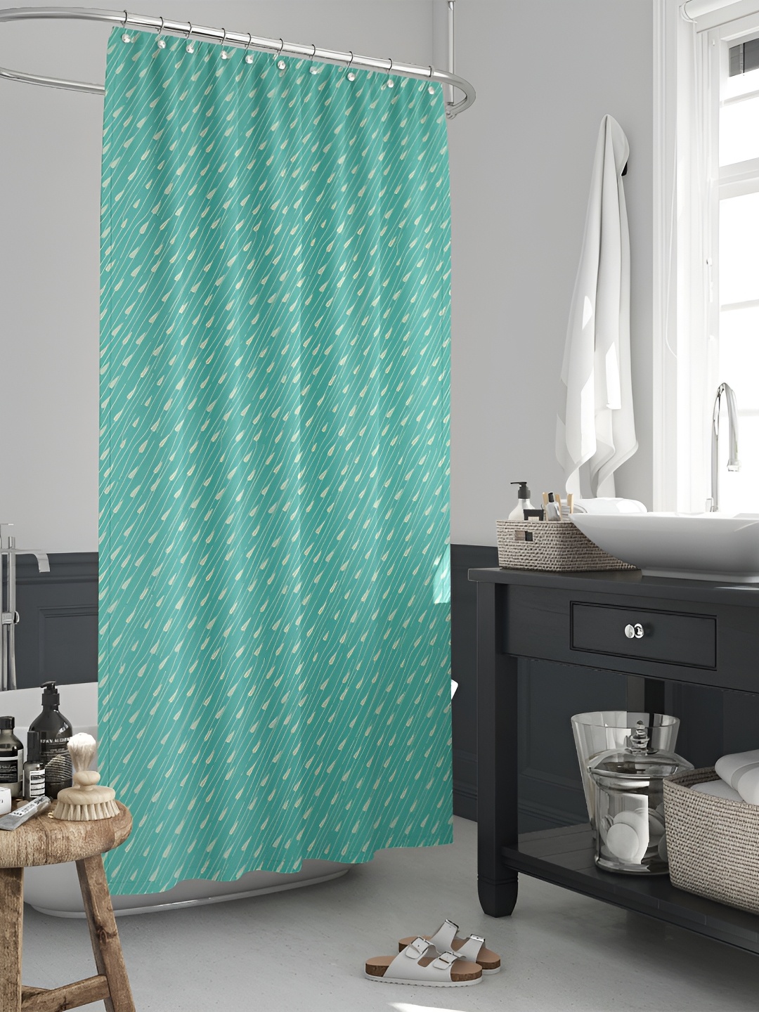 

ArtzFolio Blue & Cream-colored Printed Waterproof Shower Curtain