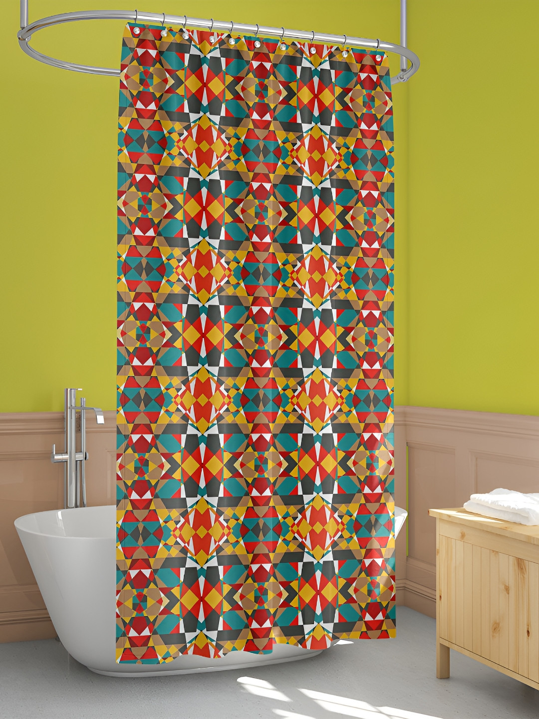 

ArtzFolio Yellow-Orange & Blue Printed Waterproof Shower Curtains