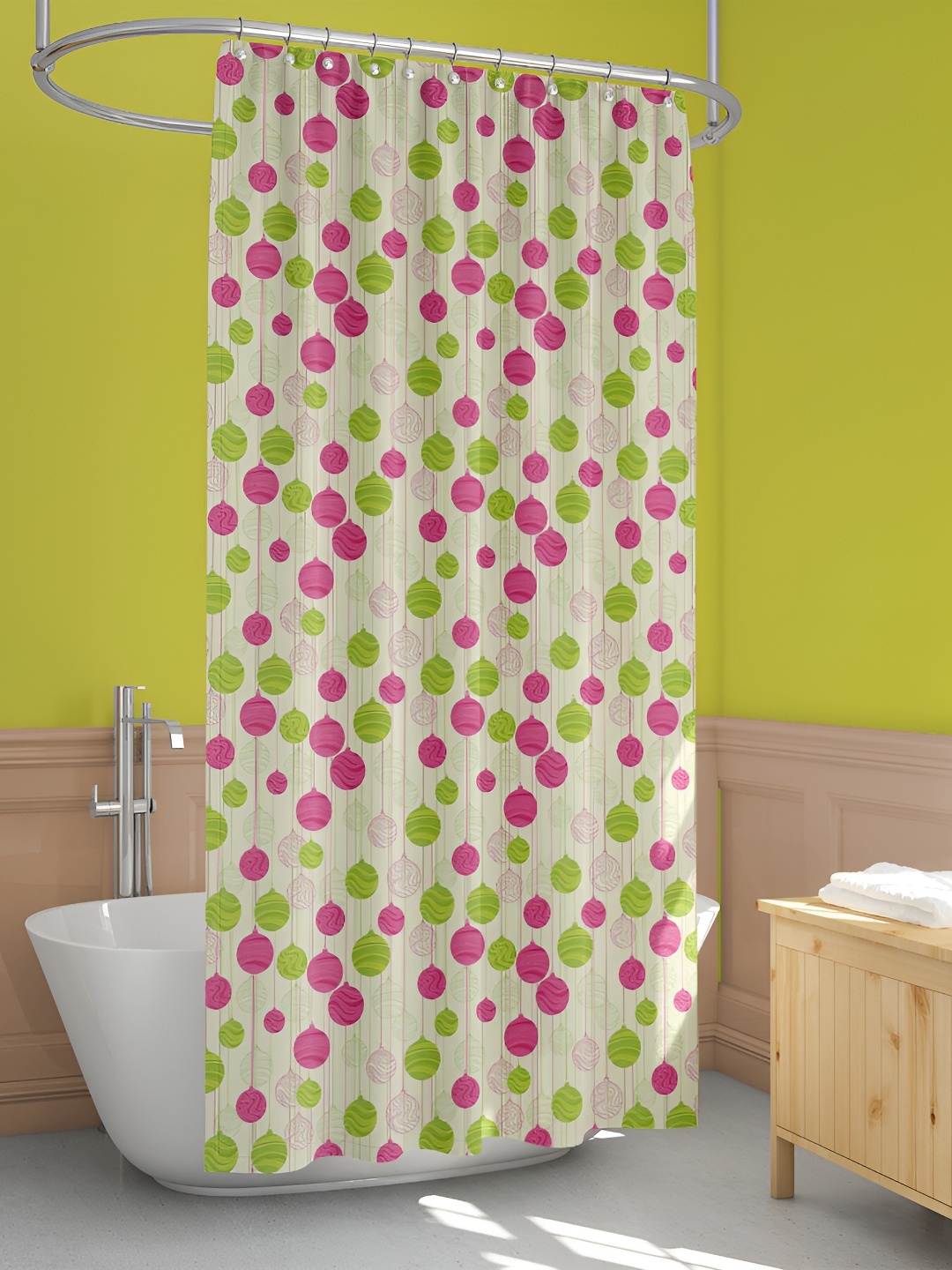 

ArtzFolio Pink & Green Printed Waterproof Shower Curtains, Beige