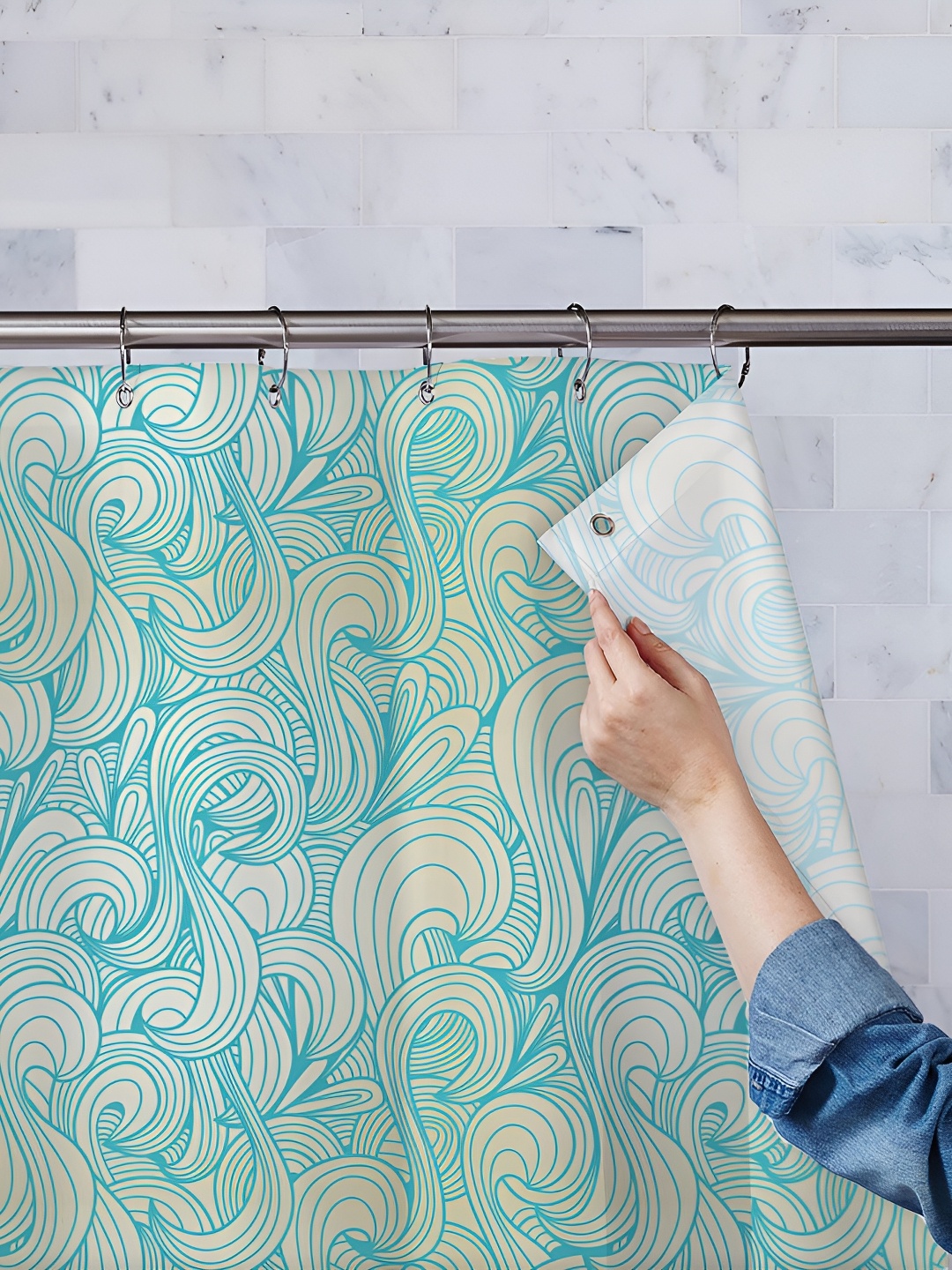 

ArtzFolio Blue Printed Waterproof Shower Curtains