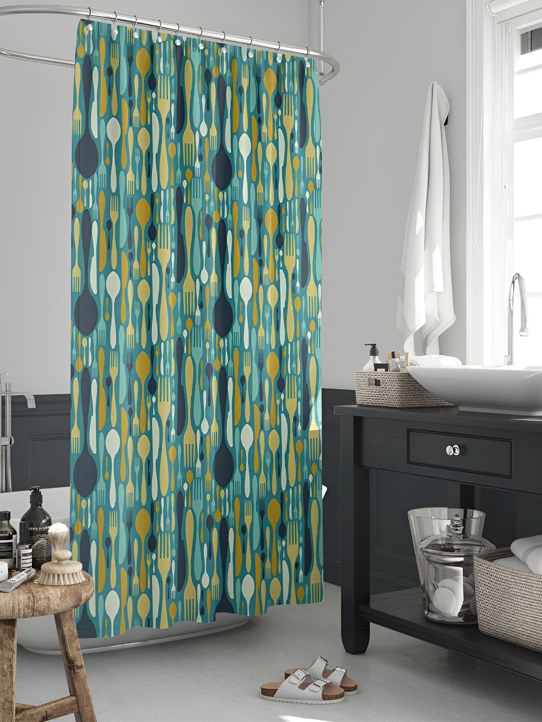 

ArtzFolio Teal-colored & Navy Blue Printed Waterproof Shower Curtain