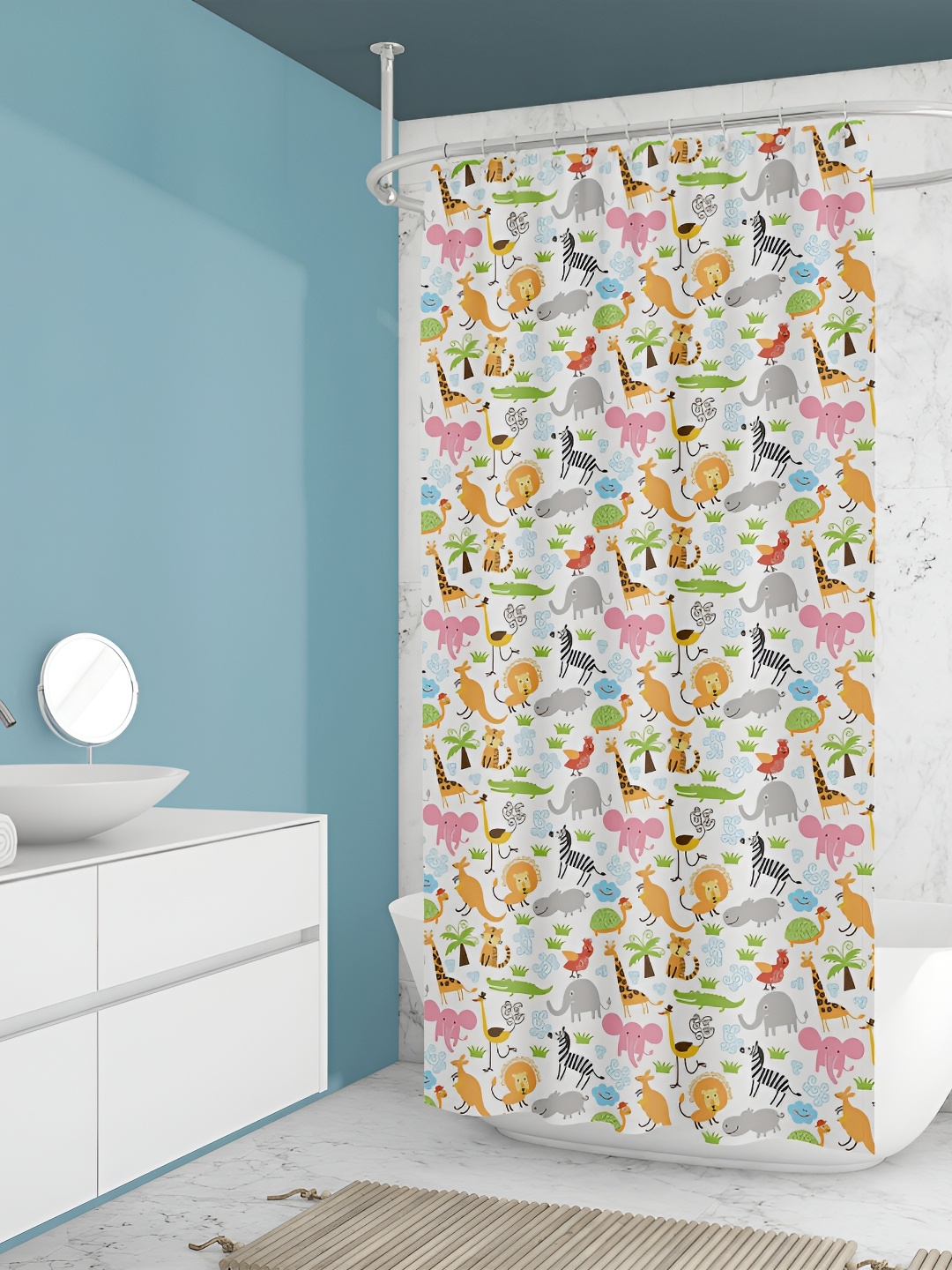 

ArtzFolio White-Yellow & Grey Printed Waterproof Shower Curtains