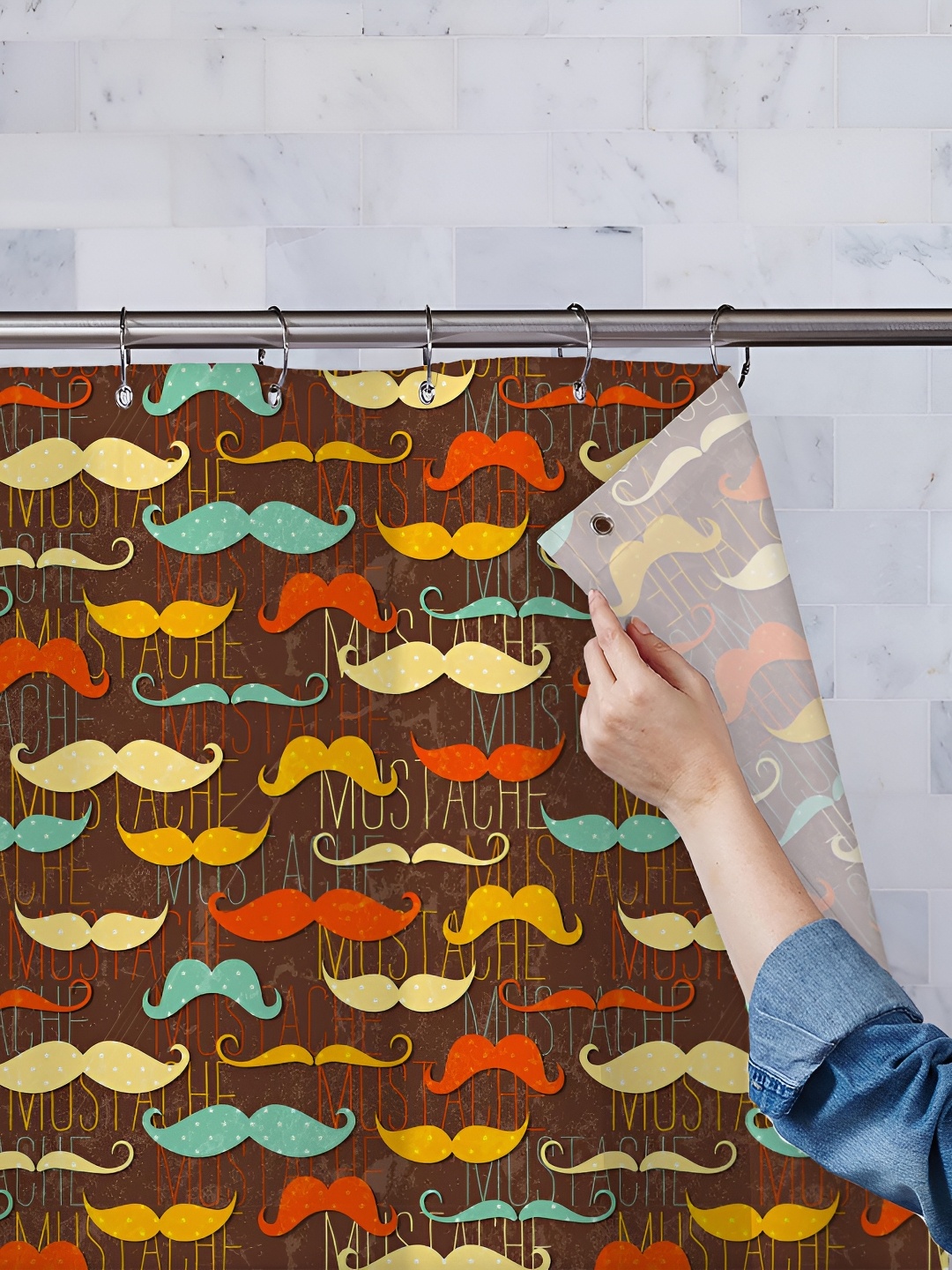 

ArtzFolio Brown & Yellow Moustache Printed Waterproof Shower Curtains
