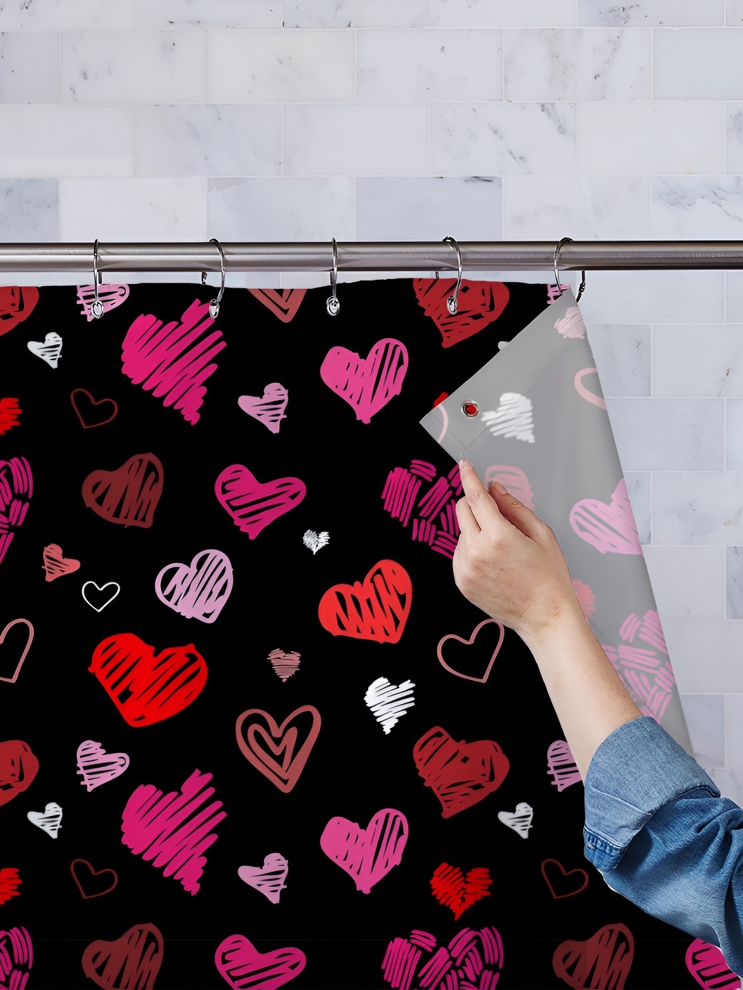 

ArtzFolio Black & Pink Printed Waterproof Shower Curtains