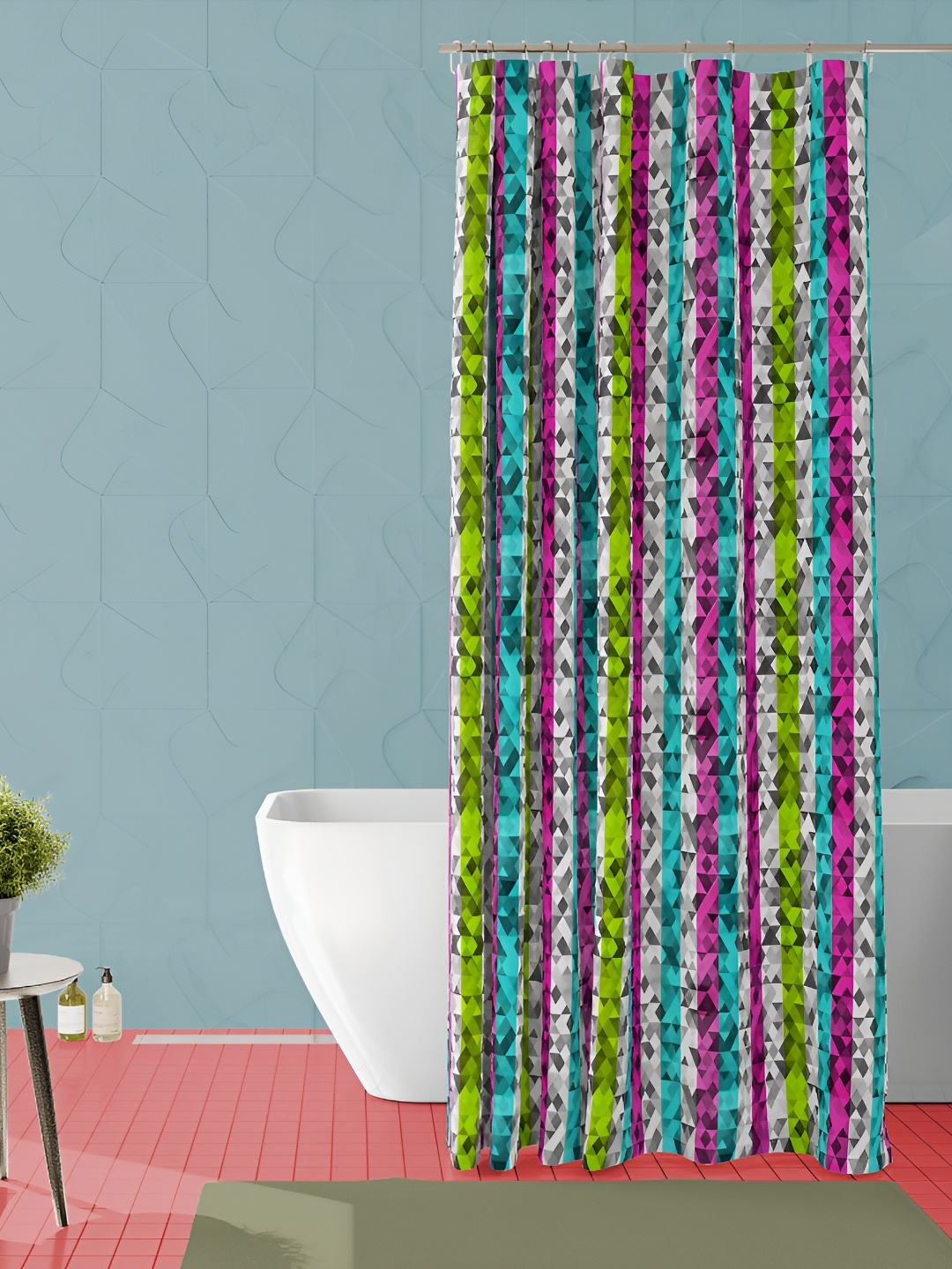 

ArtzFolio Pink-Blue & Green Printed Waterproof Shower Curtains