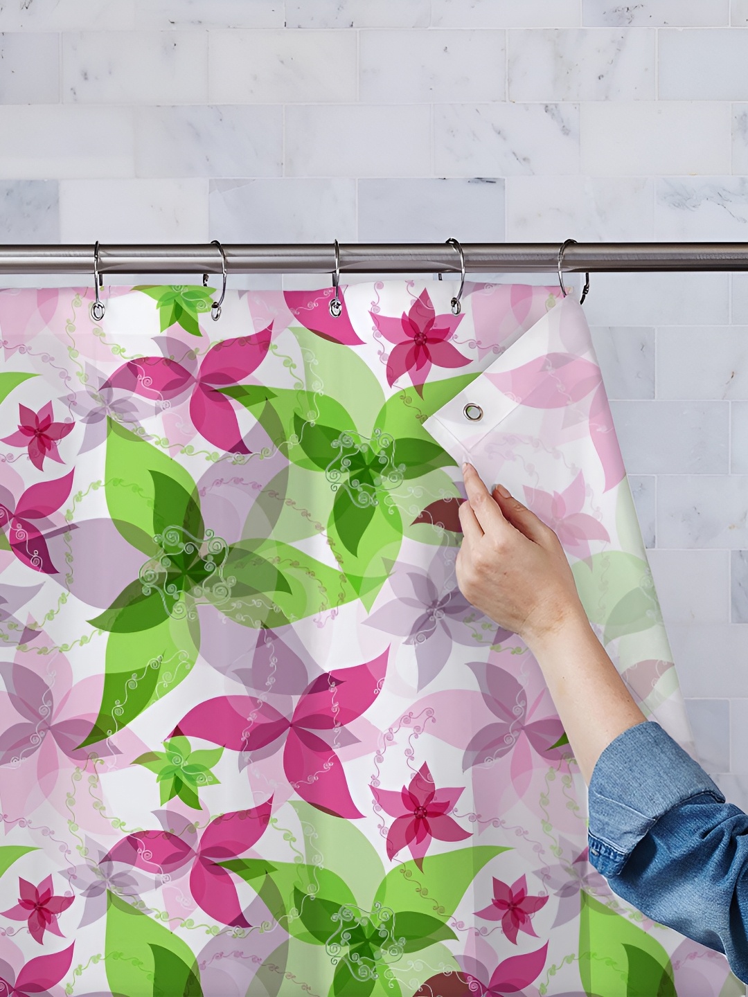 

ArtzFolio White & Pink Floral Printed Waterproof Shower Curtains