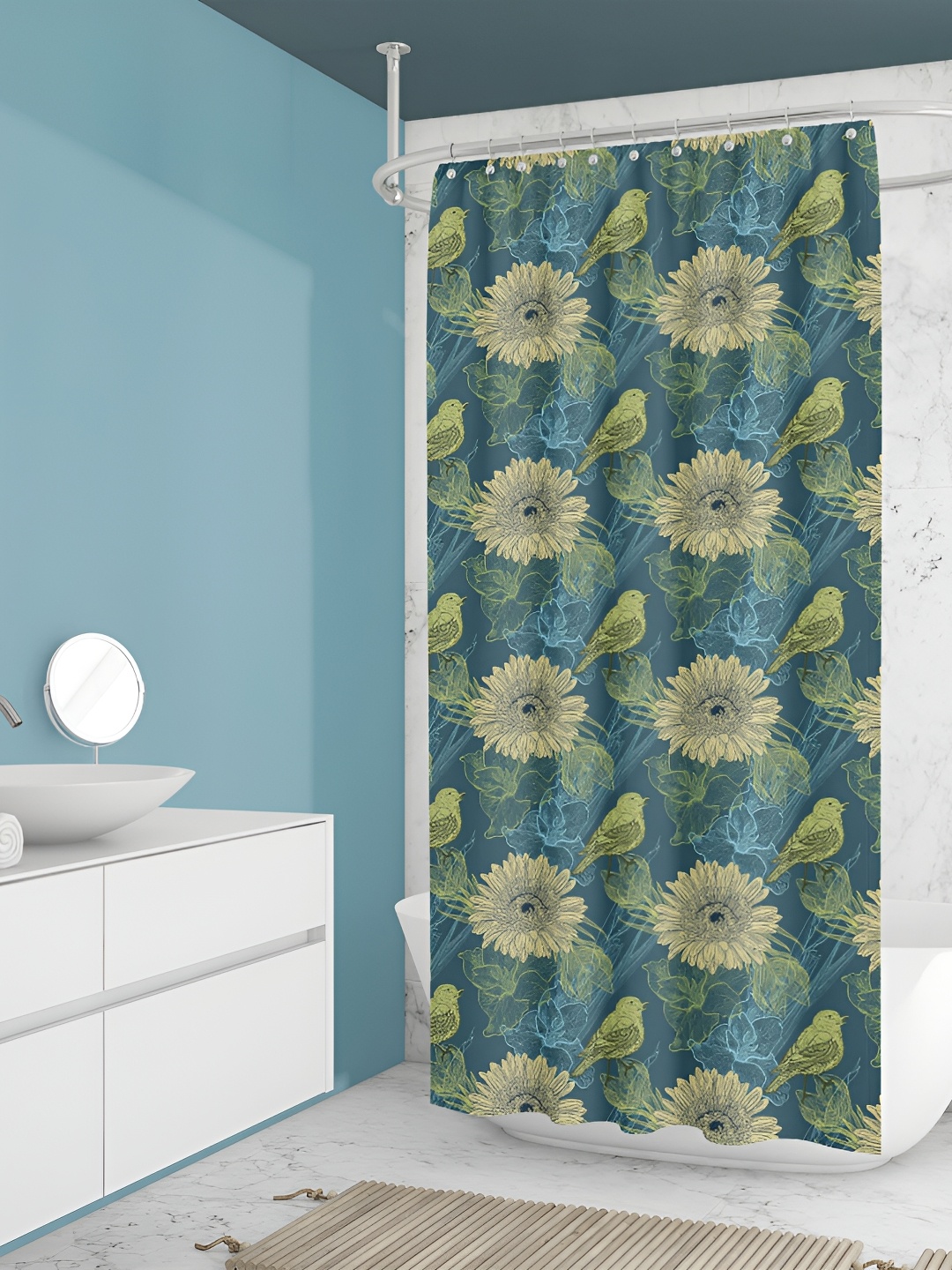 

ArtzFolio Blue-Green & Cream Printed Waterproof Shower Curtains