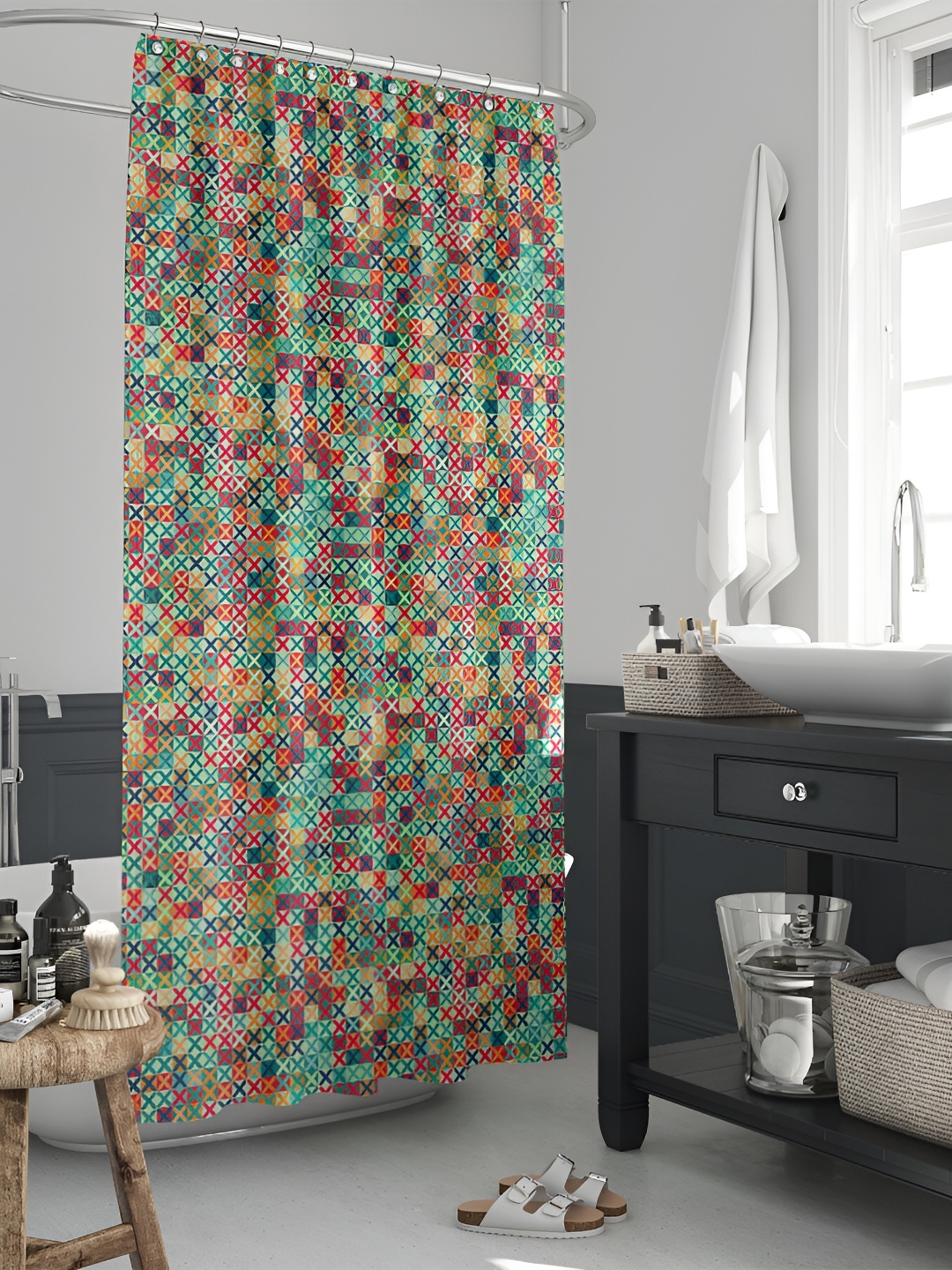 

ArtzFolio Green & Red Printed Waterproof Shower Curtains