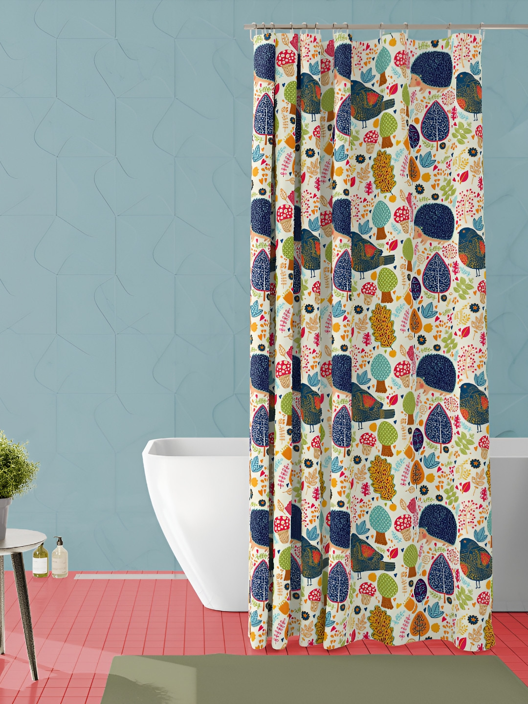 

ArtzFolio White & Blue Printed Waterproof Shower Curtains