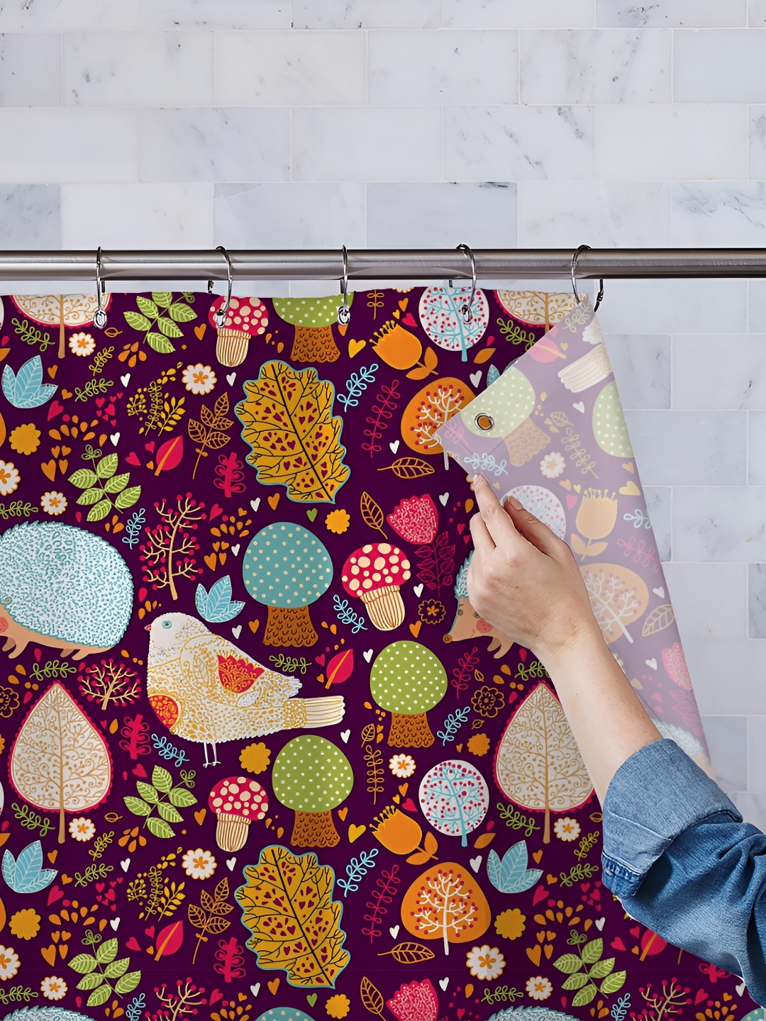 

ArtzFolio Purple & Pink Printed Waterproof Shower Curtains