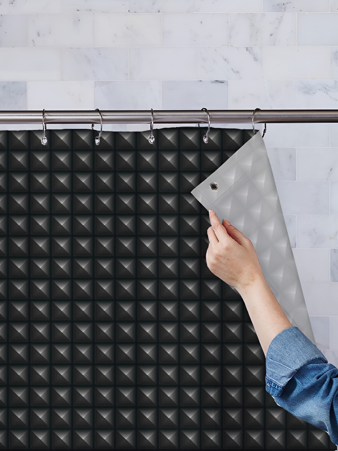 

ArtzFolio Black & Grey Printed Waterproof Shower Curtains