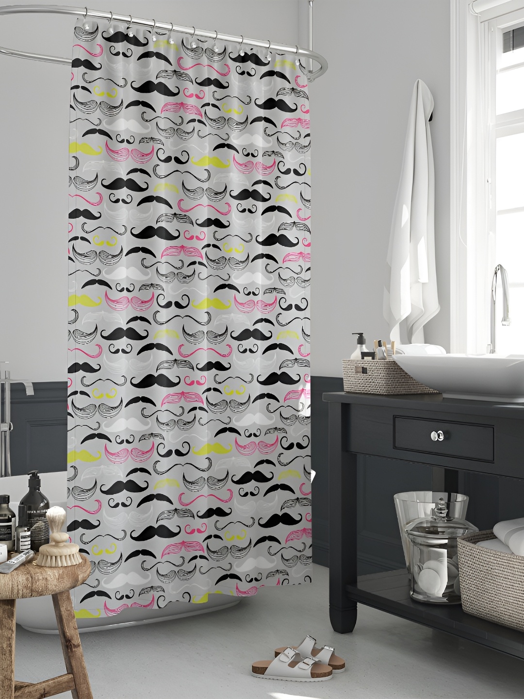 

ArtzFolio Grey & Black Printed Waterproof Shower Curtains