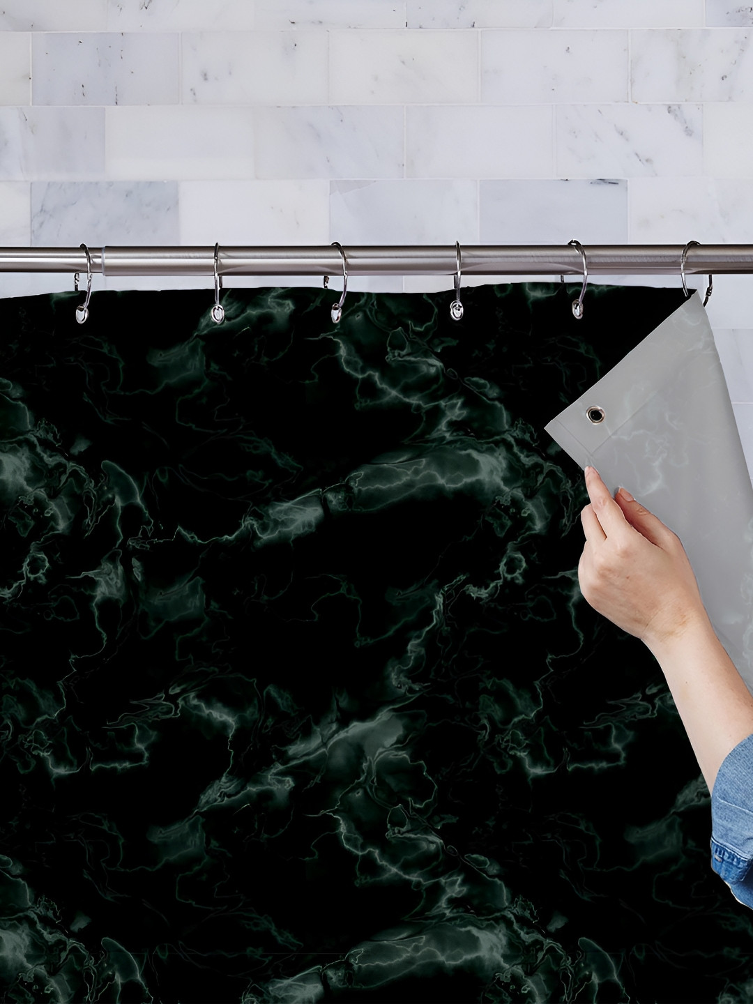 

ArtzFolio Black & Green Printed Waterproof Shower Curtains