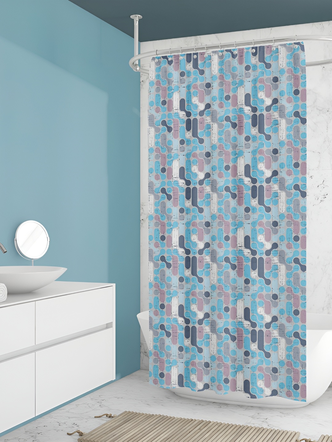 

ArtzFolio Blue & Grey Printed Waterproof Shower Curtains