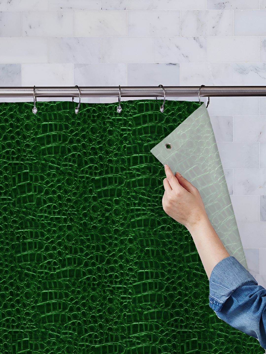 

ArtzFolio Green & Black Printed Waterproof Shower Curtains