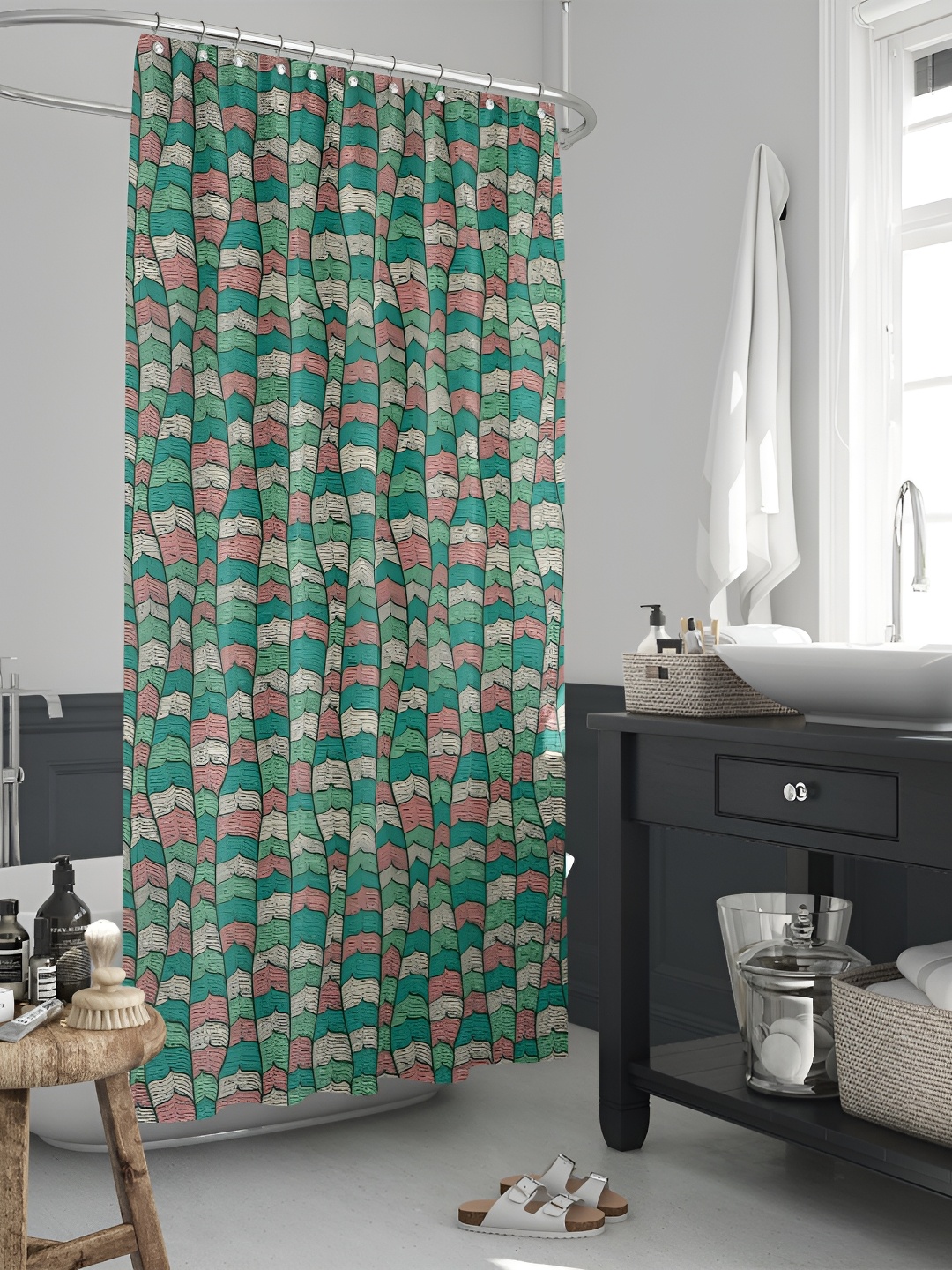 

ArtzFolio Blue-Pink & Cream Printed Waterproof Shower Curtains