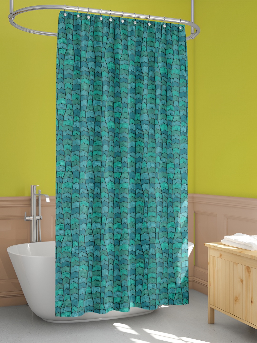 

ArtzFolio Turquoise-Blue & Teal-Blue Wave-Printed Waterproof Shower Curtain
