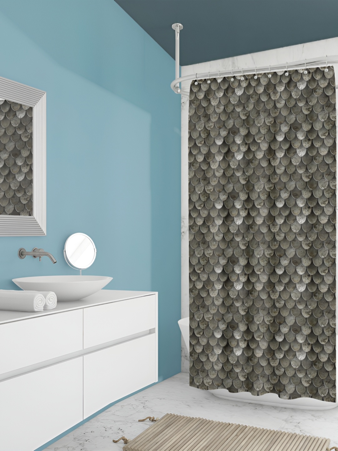 

ArtzFolio Beige & Grey Printed Waterproof Shower Curtain