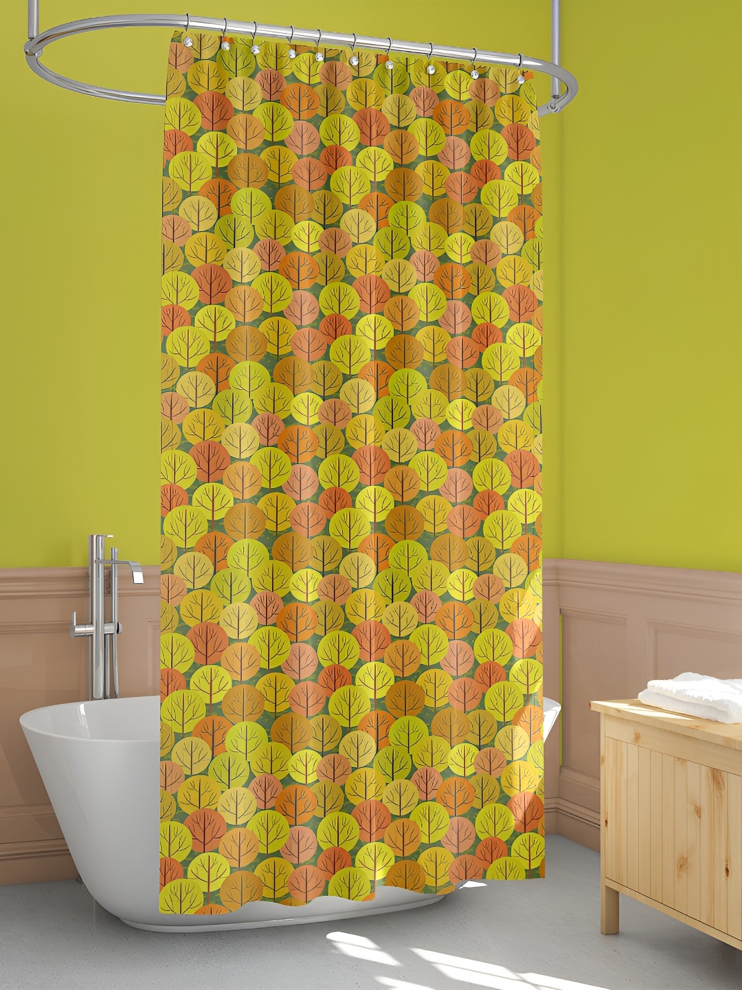 

ArtzFolio Yellow-Orange & Green Printed Waterproof Shower Curtains