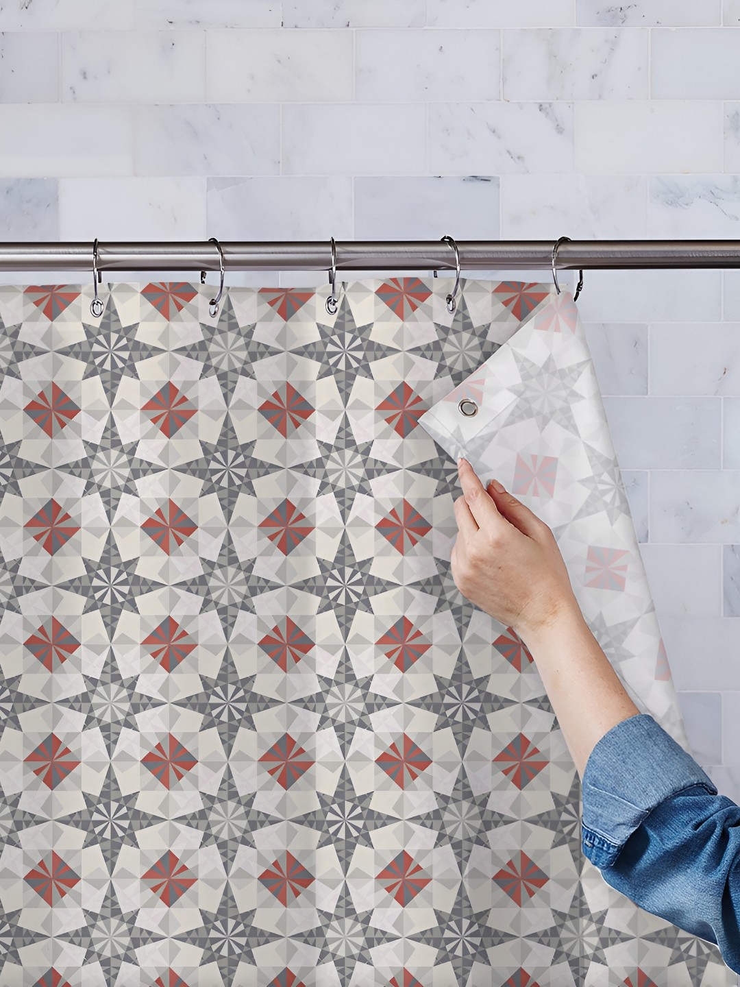 

ArtzFolio Grey & White Printed Waterproof Shower Curtains