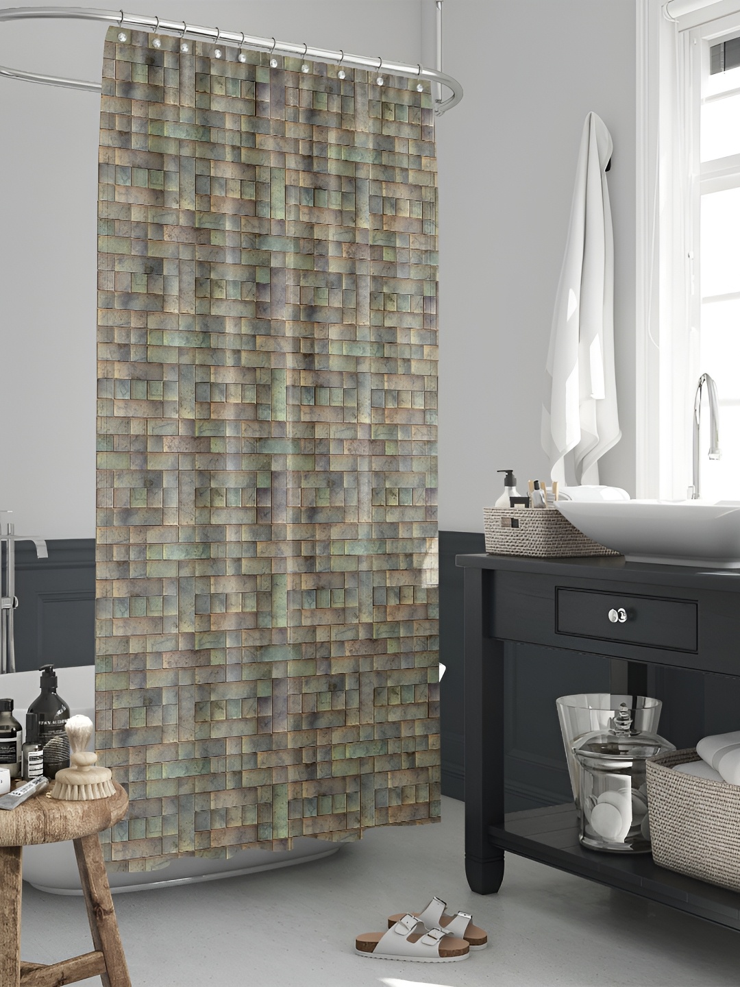 

ArtzFolio Brown & Beige Printed Waterproof Shower Curtain