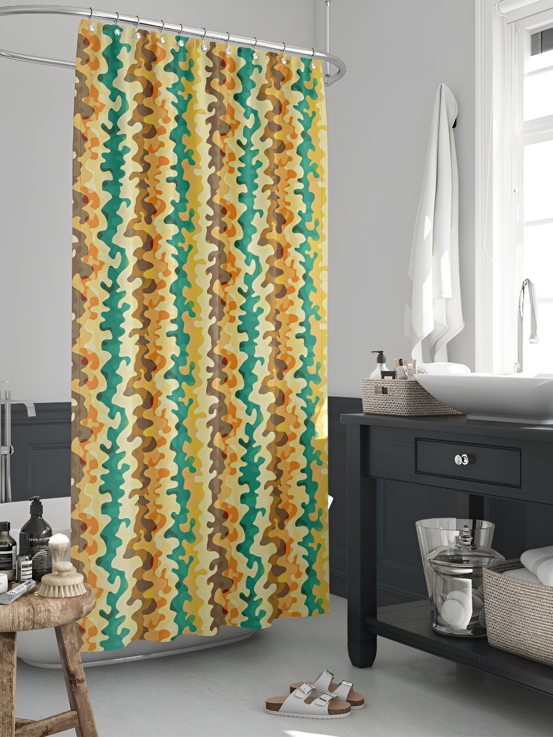

ArtzFolio Orange Green Printed Waterproof Shower Curtains, Yellow