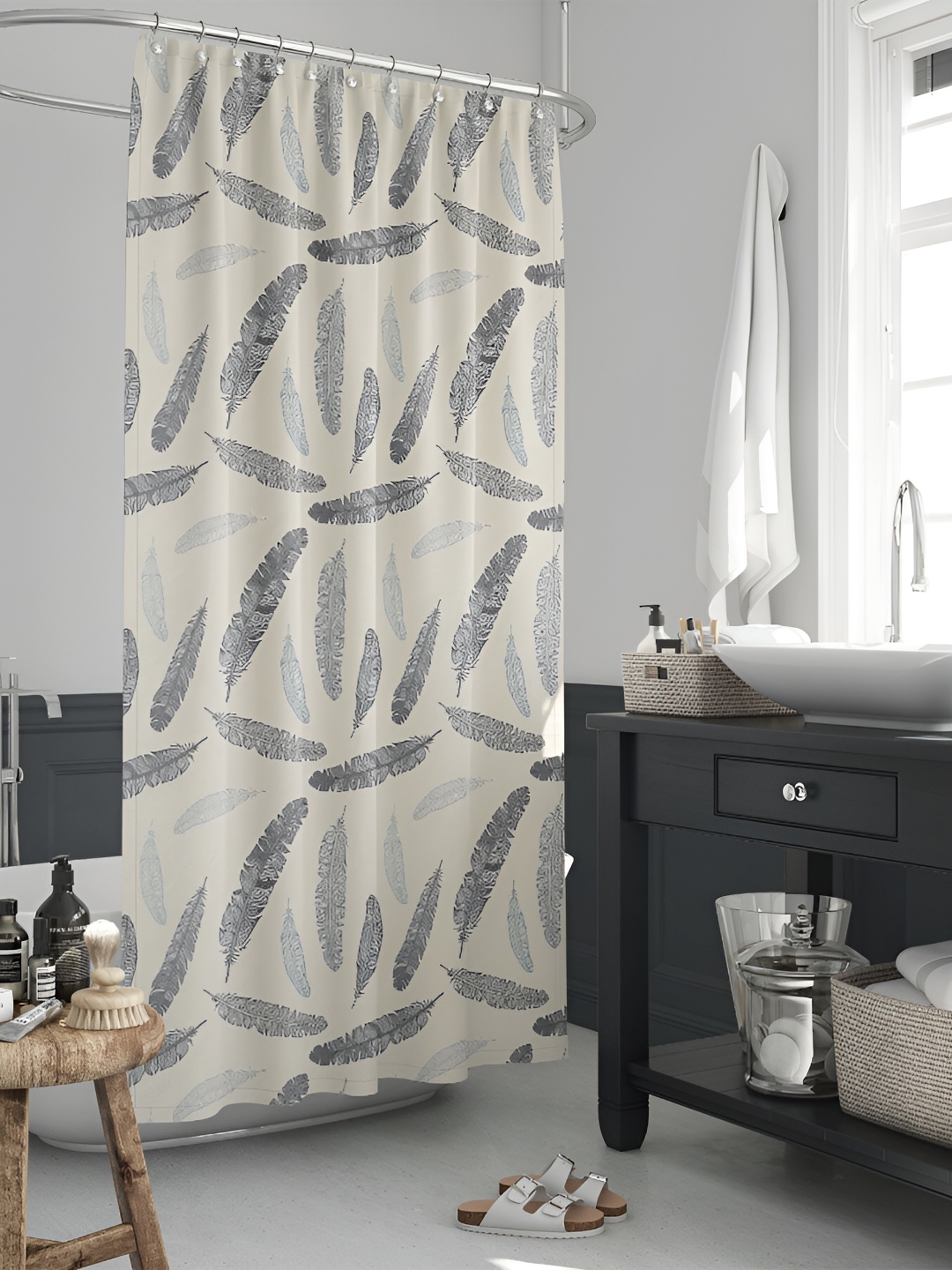 

ArtzFolio White & Grey Printed Waterproof Shower Curtain