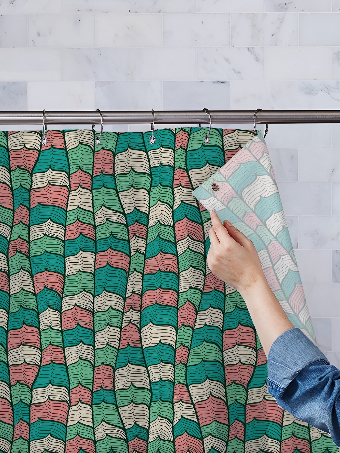 

ArtzFolio Pink & Green Printed Waterproof Shower Curtains