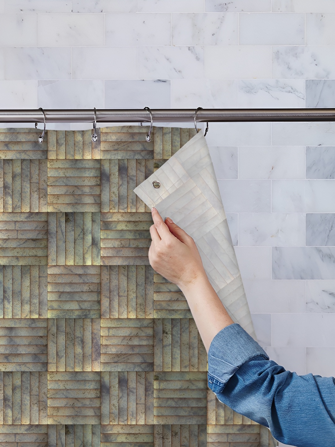 

ArtzFolio Beige & Brown Printed Waterproof Shower Curtain