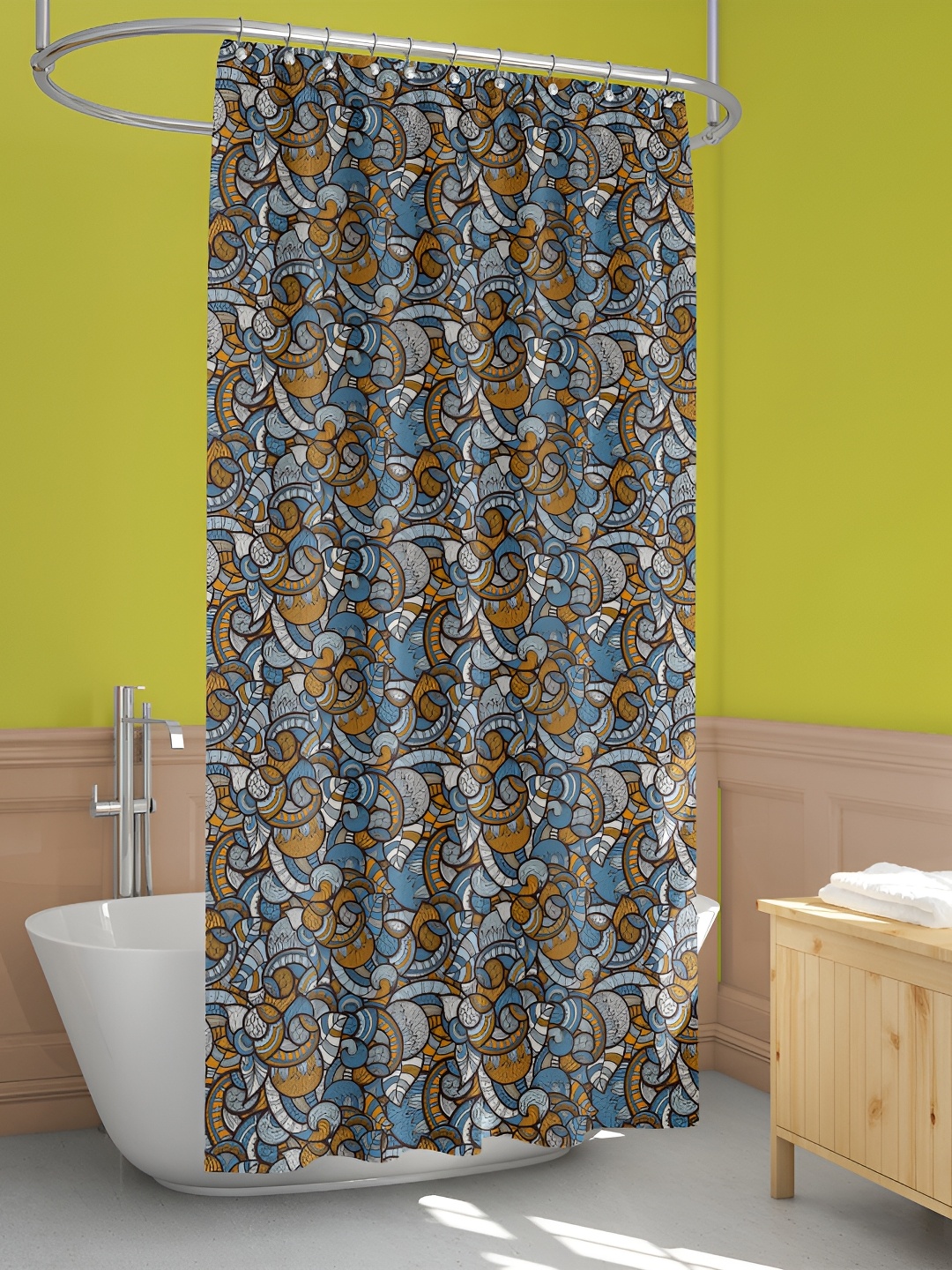 

ArtzFolio Blue & Orange Colored Printed Waterproof Shower Curtains