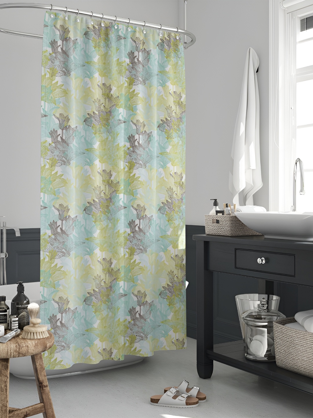 

ArtzFolio Green & Blue Printed Waterproof Shower Curtains
