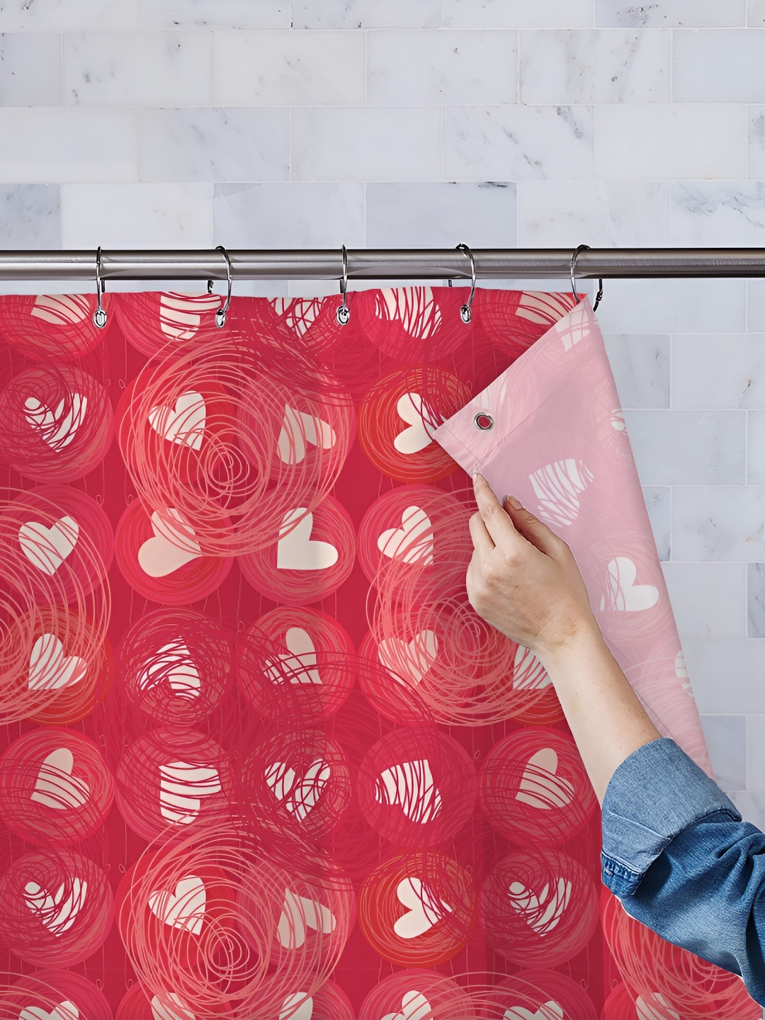 

ArtzFolio Pink & White Printed Waterproof Shower Curtains