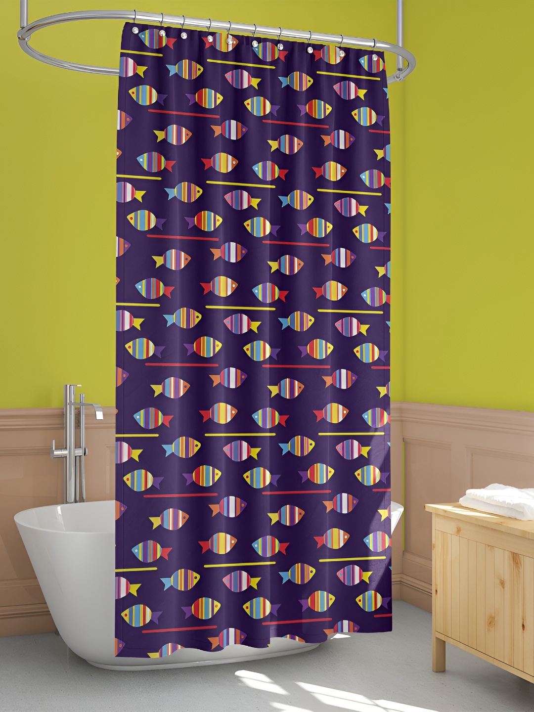 

ArtzFolio Violet & Yellow Fish-Printed Waterproof Shower Curtain