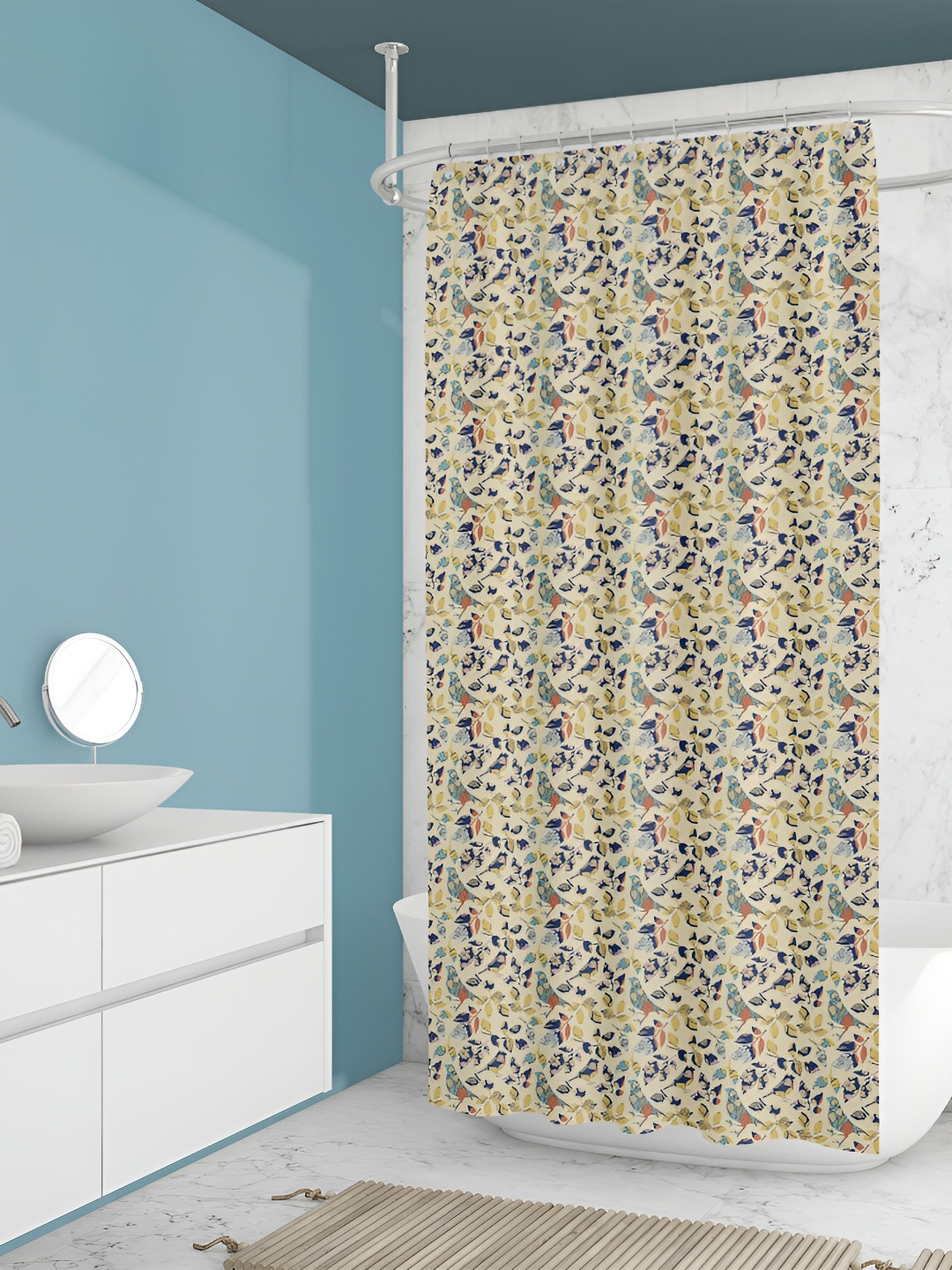 

ArtzFolio Beige & Blue Printed Waterproof Shower Curtains