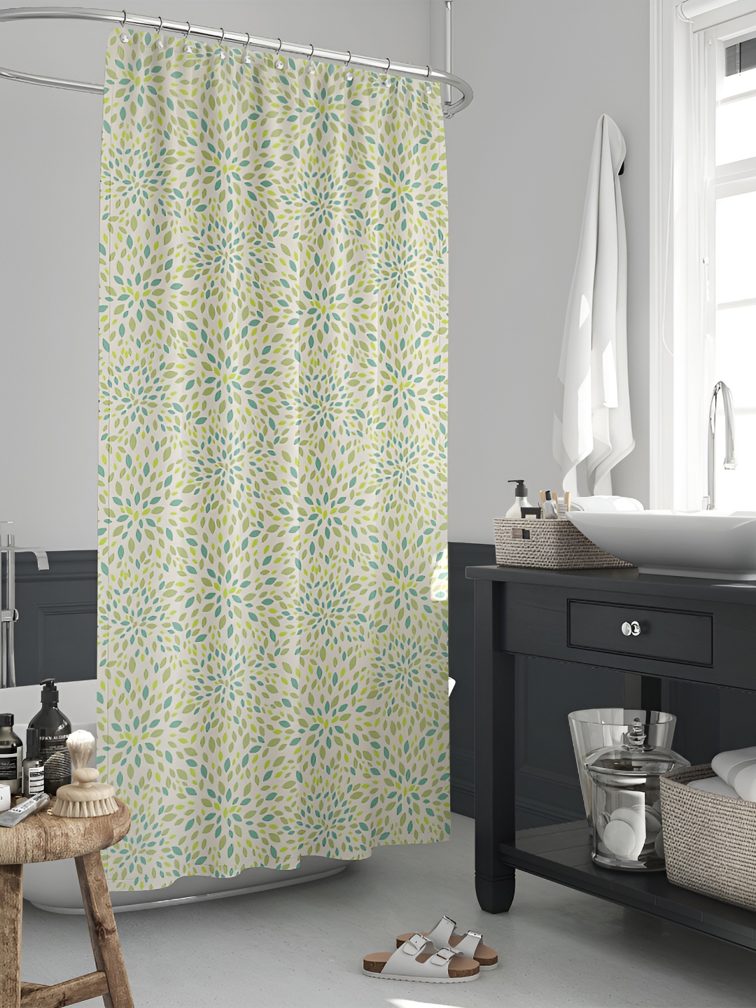 

ArtzFolio Cream-Blue & Green Printed Waterproof Shower Curtains
