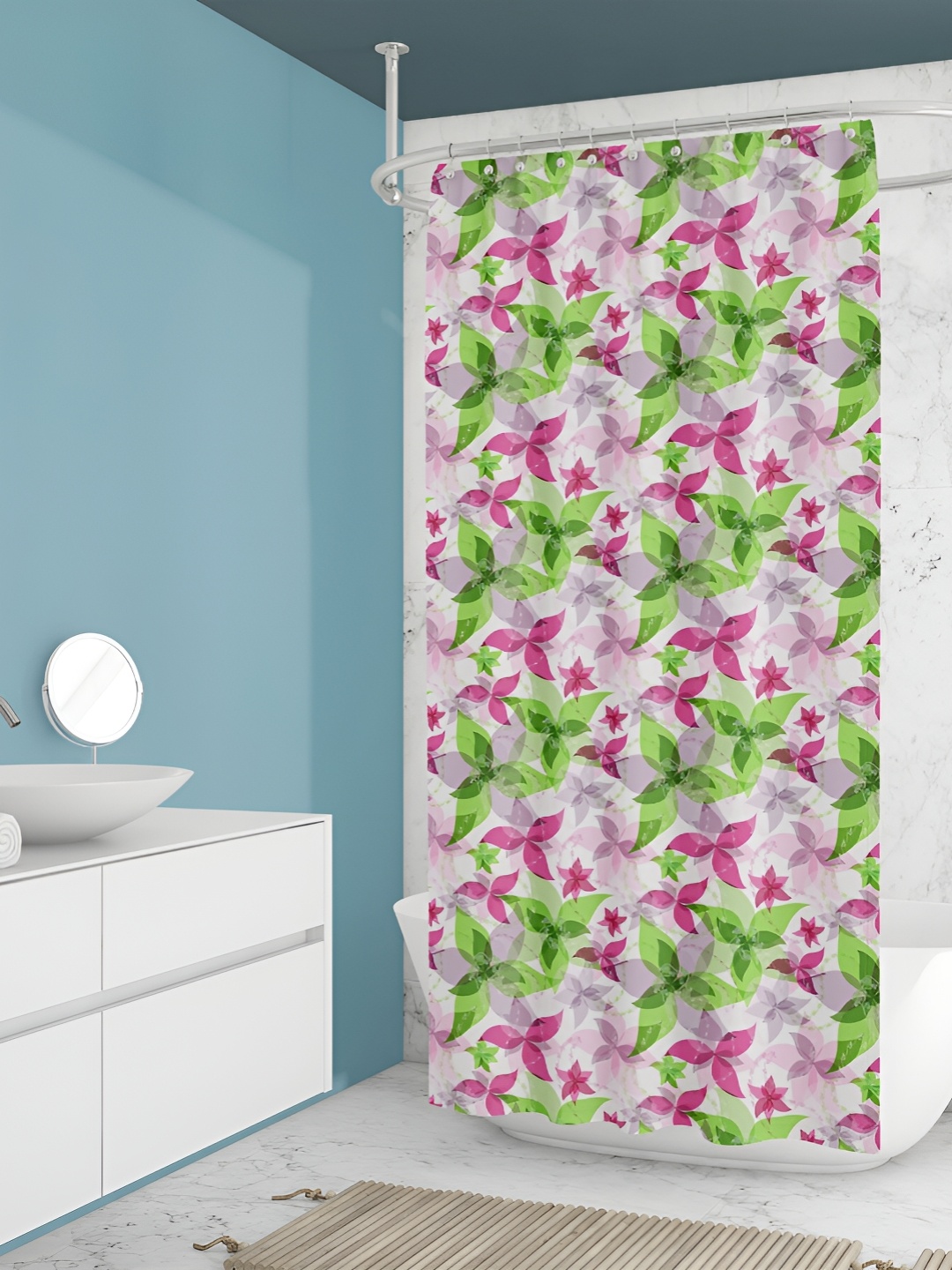 

ArtzFolio White & Green Printed Waterproof Shower Curtains