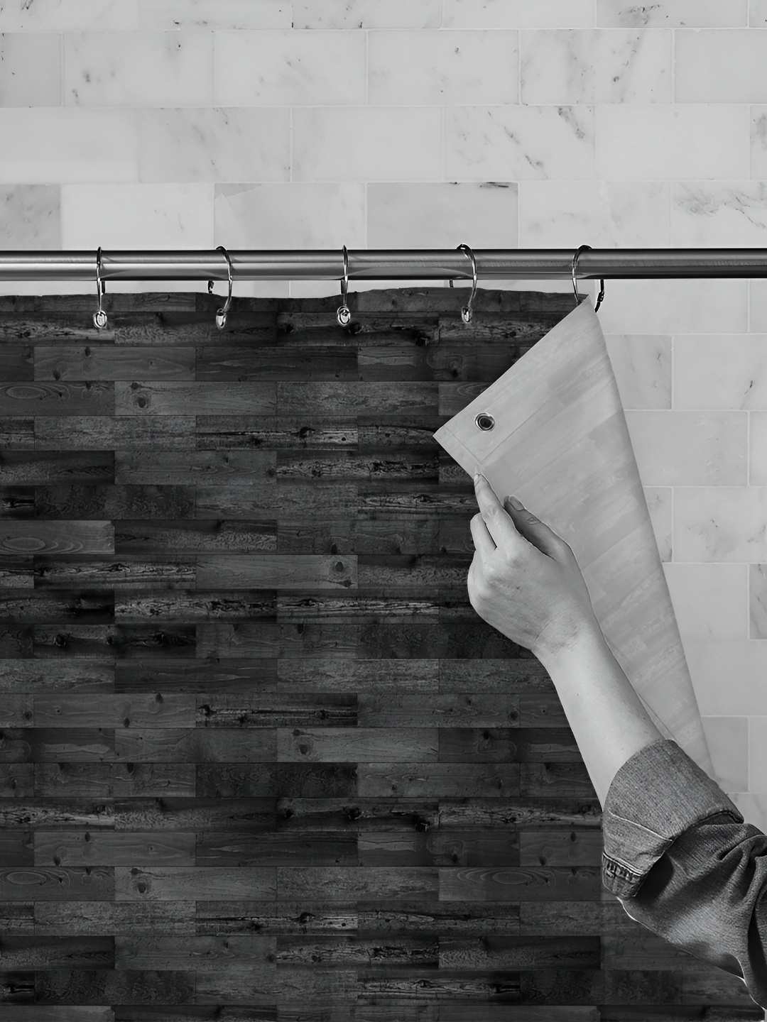 

ArtzFolio Black & Grey Printed Waterproof Shower Curtains
