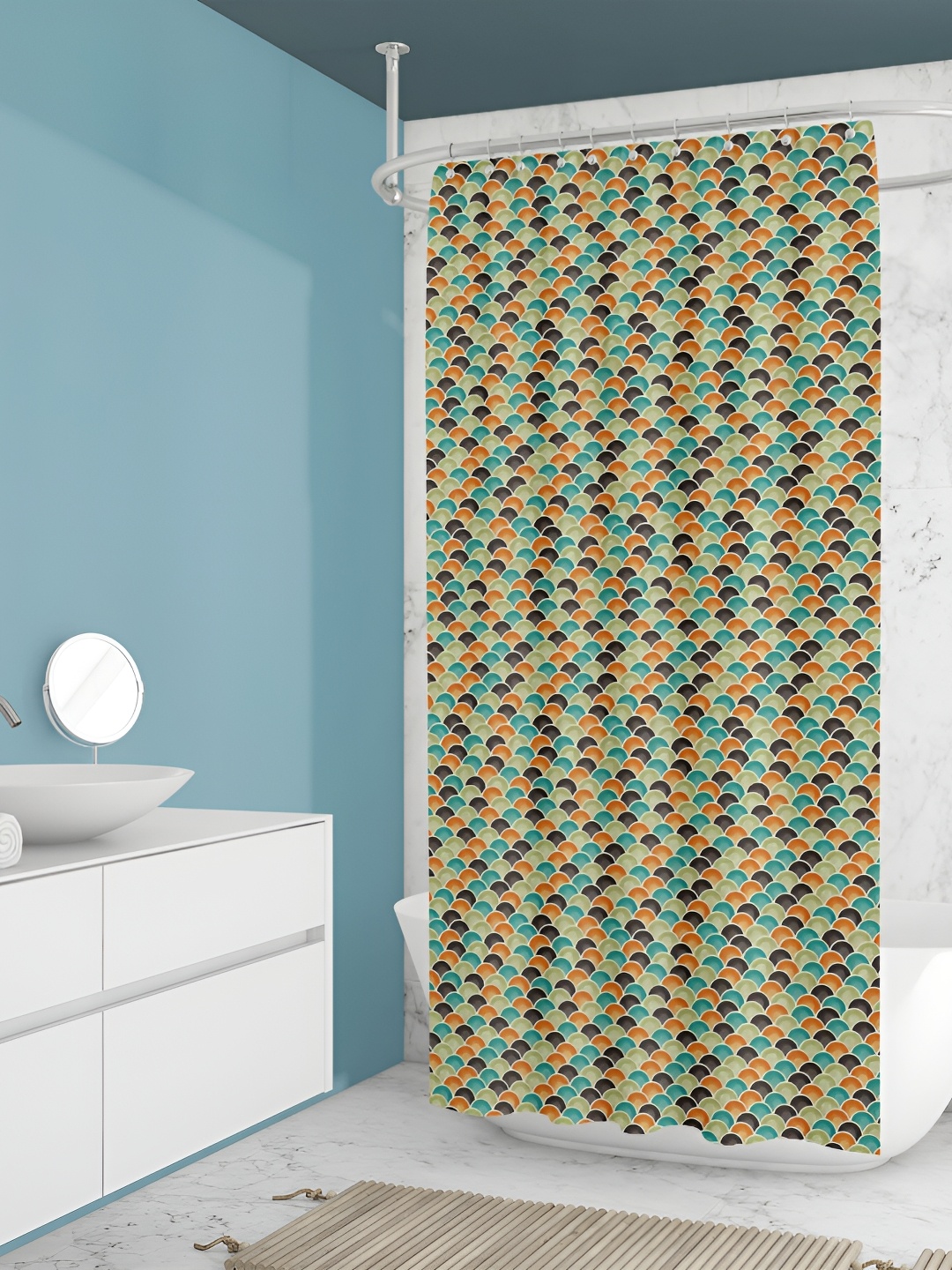 

ArtzFolio Orange Coloured & Green Printed Waterproof Shower Curtains