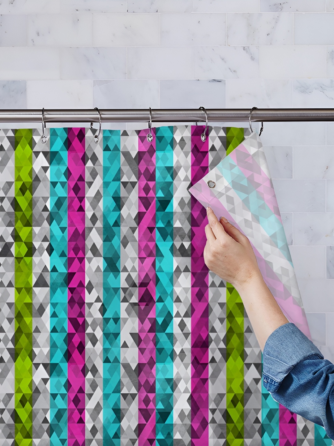 

ArtzFolio Pink & Blue Printed Waterproof Shower Curtains