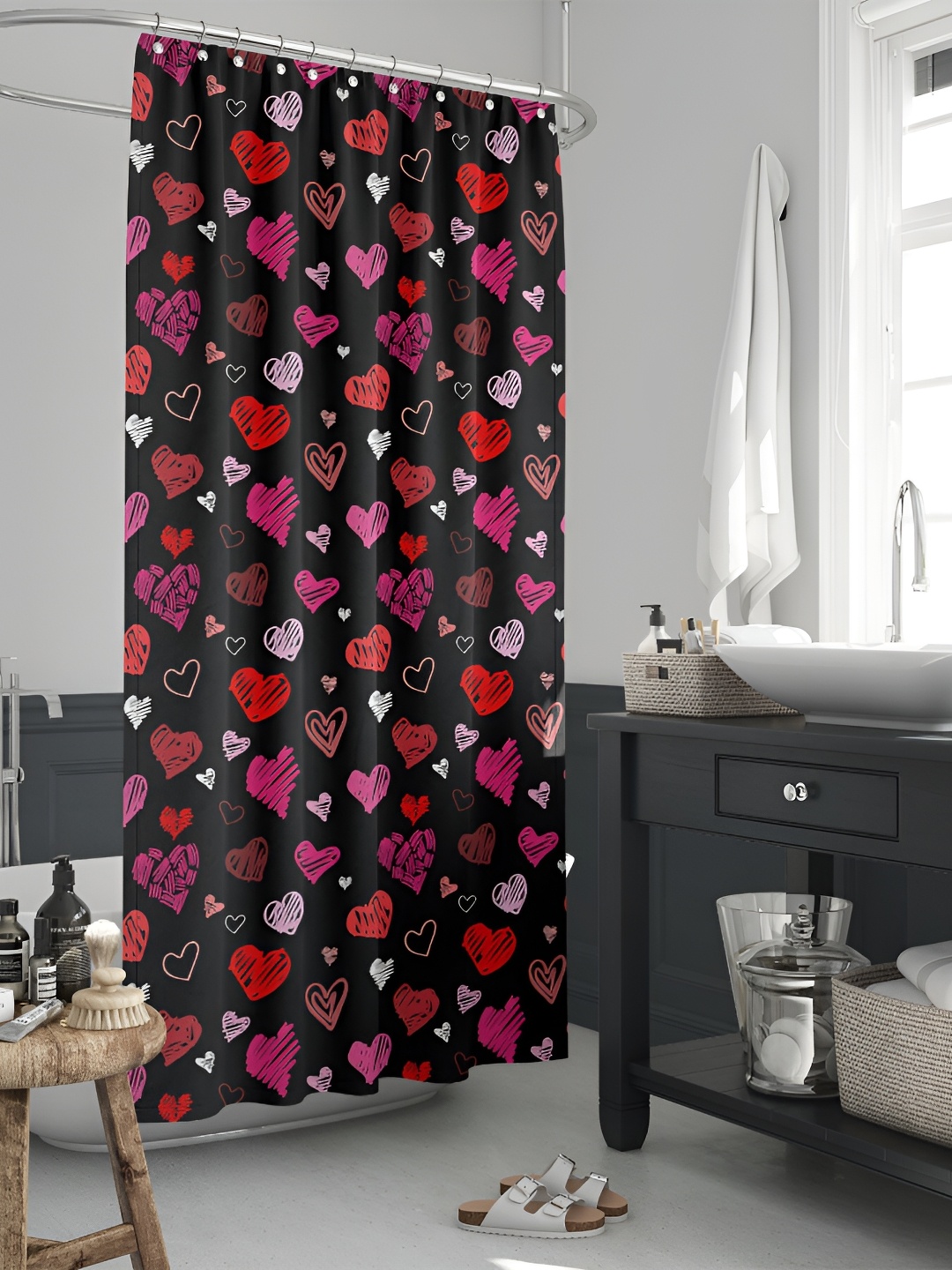 

ArtzFolio Black & Red Printed Waterproof Shower Curtains