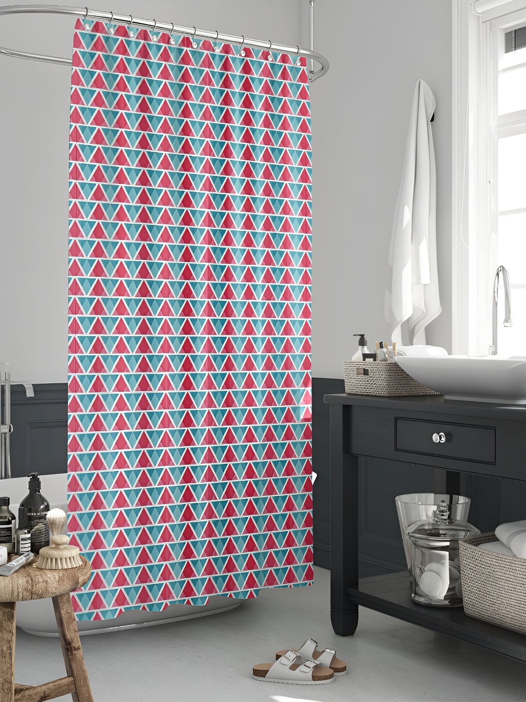 

ArtzFolio Pink & Turquoise Blue Printed Waterproof Shower Curtains