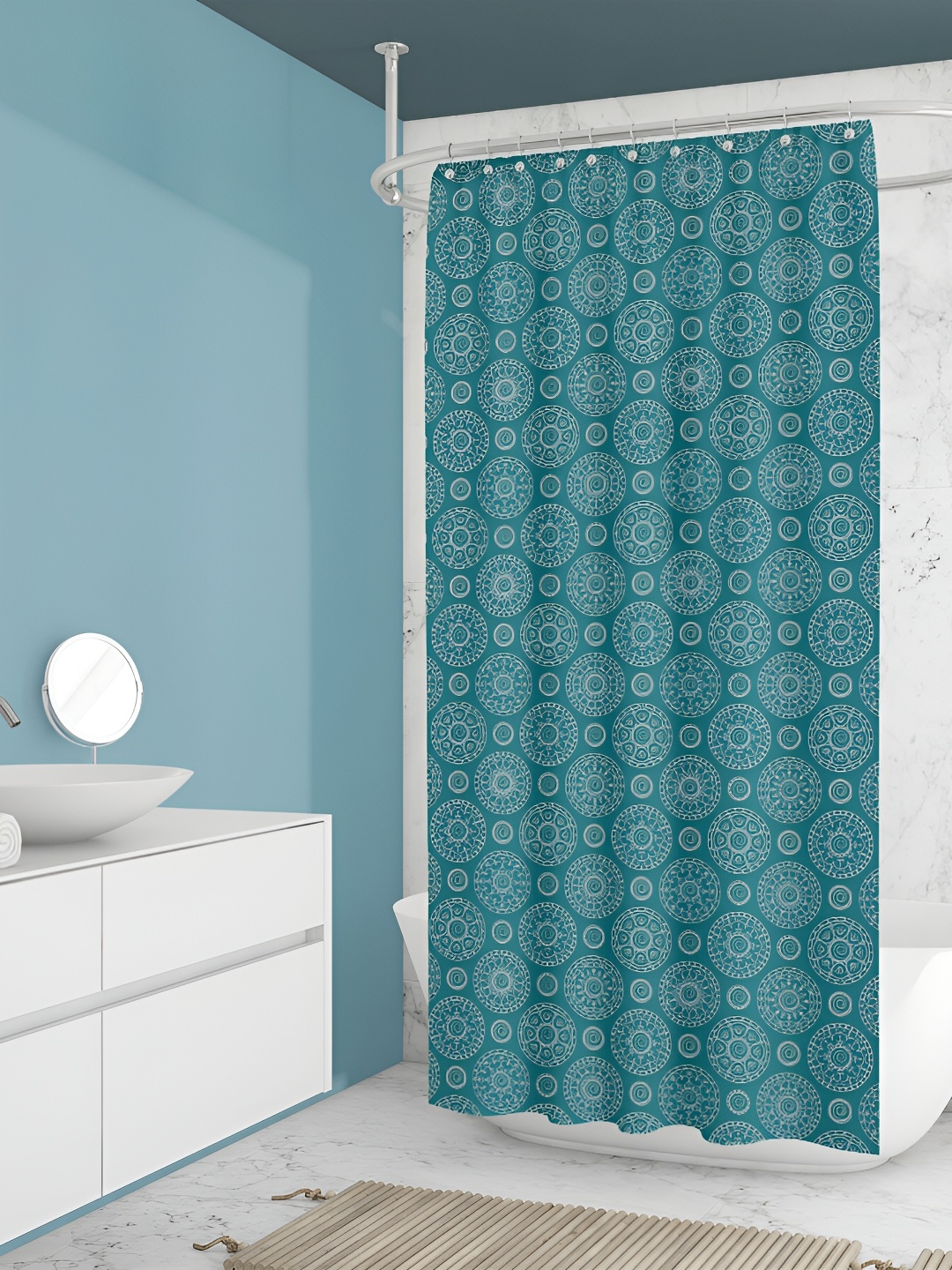 

ArtzFolio Blue & White Printed Waterproof Shower Curtains